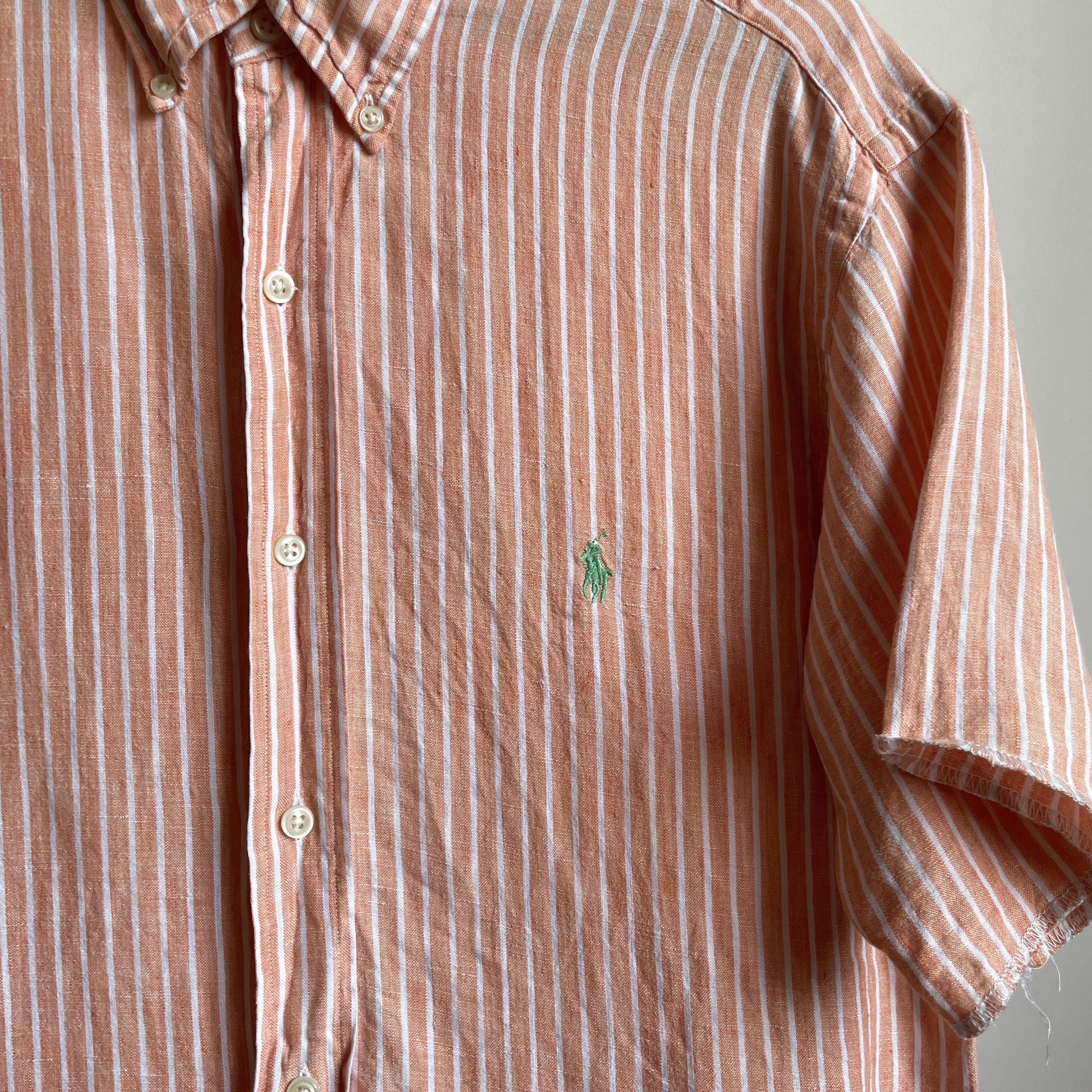 Polo Ralph Lauren Polo Ralph Lauren Vintage Salmon Striped S/S Linen Shirt Size US L / EU 52-54 / 3 - 5 Thumbnail