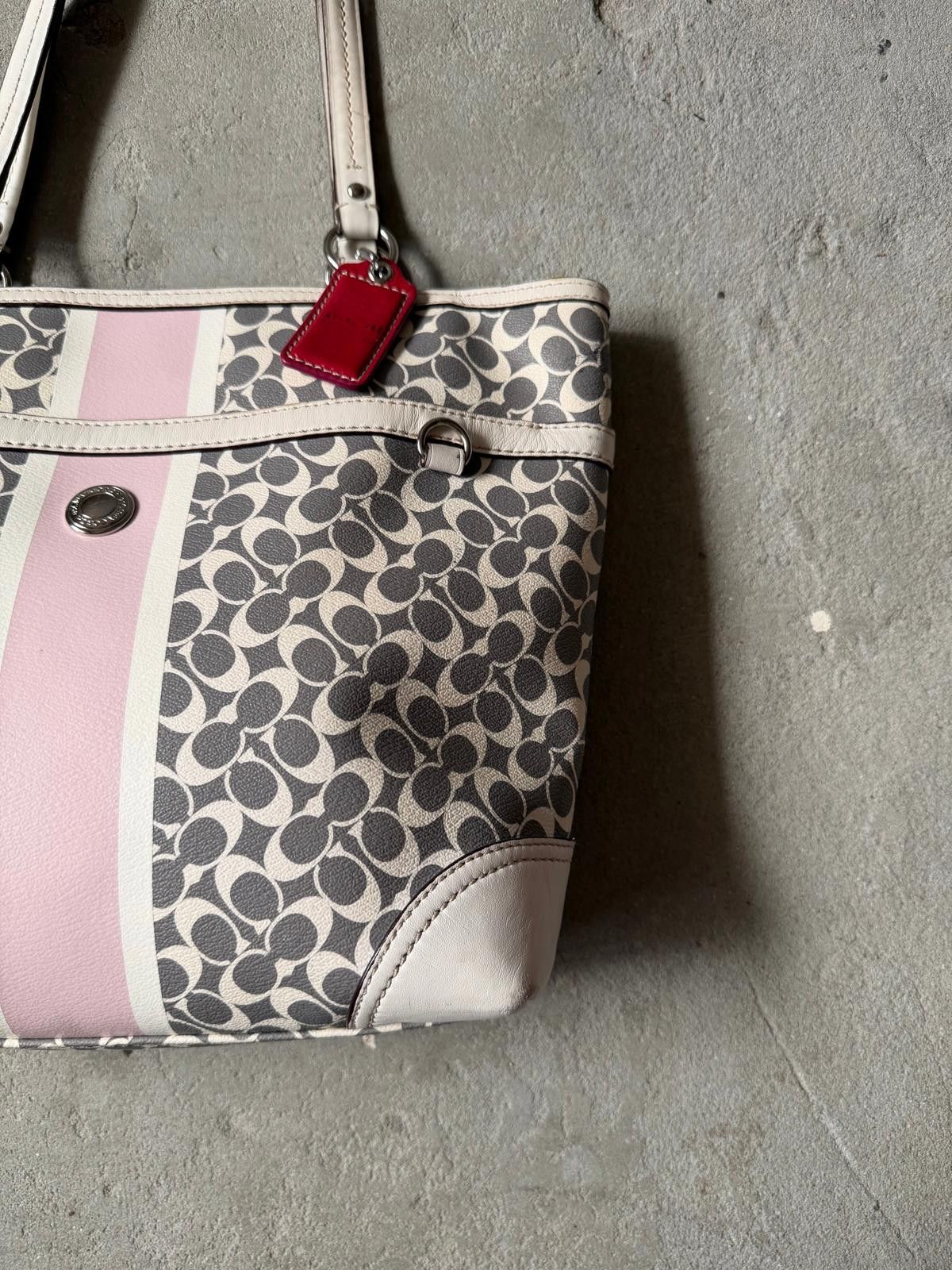 Coach Coach Signature Heritage Stripe Tote Bag Grey/Pink Size ONE SIZE - 4 Thumbnail