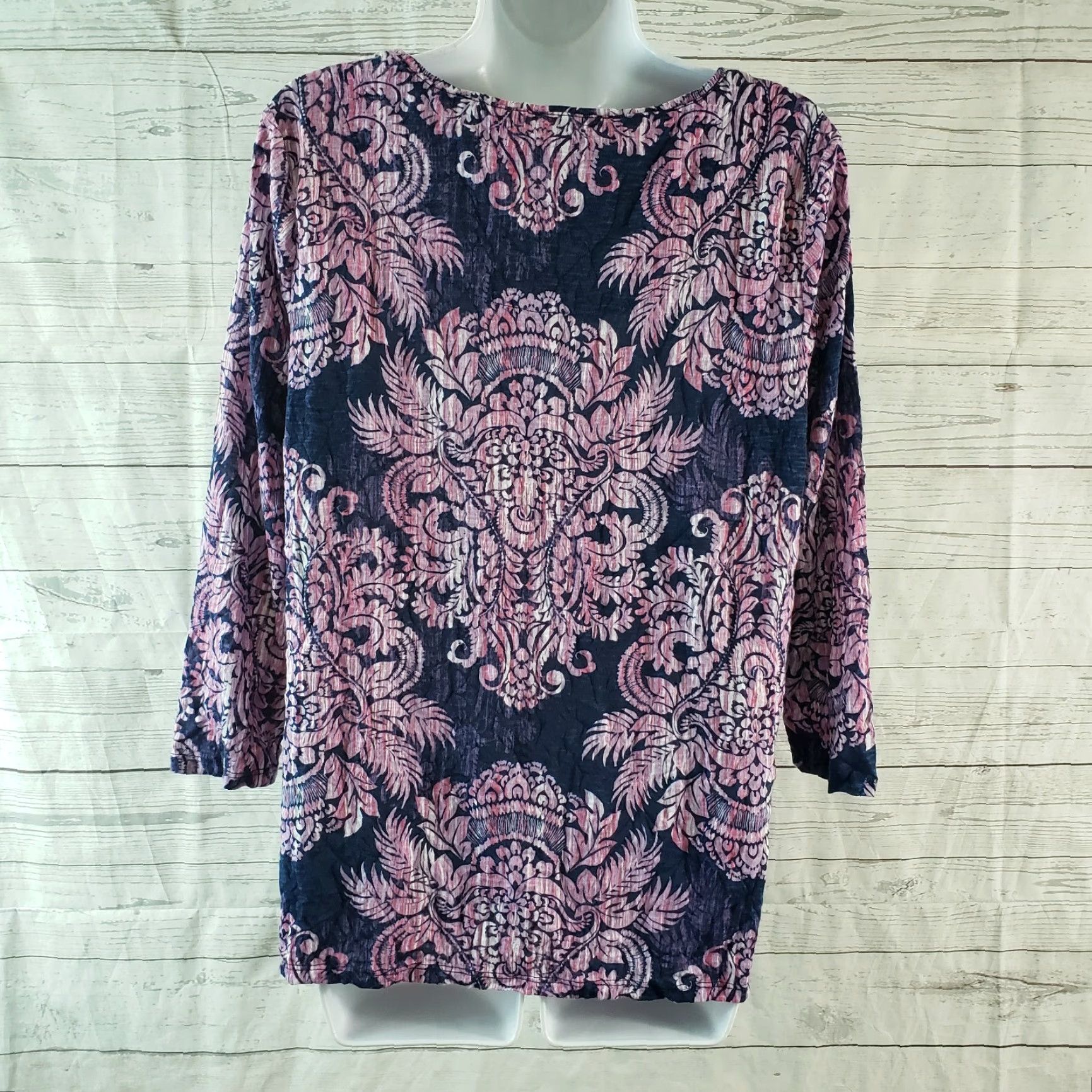 Vintage Chicos Womens Blouse Sz M 3/4 Sleeve Purple Blue Pullover Polyester Shirt Women Size M / US 6-8 / IT 42-44 - 4 Thumbnail