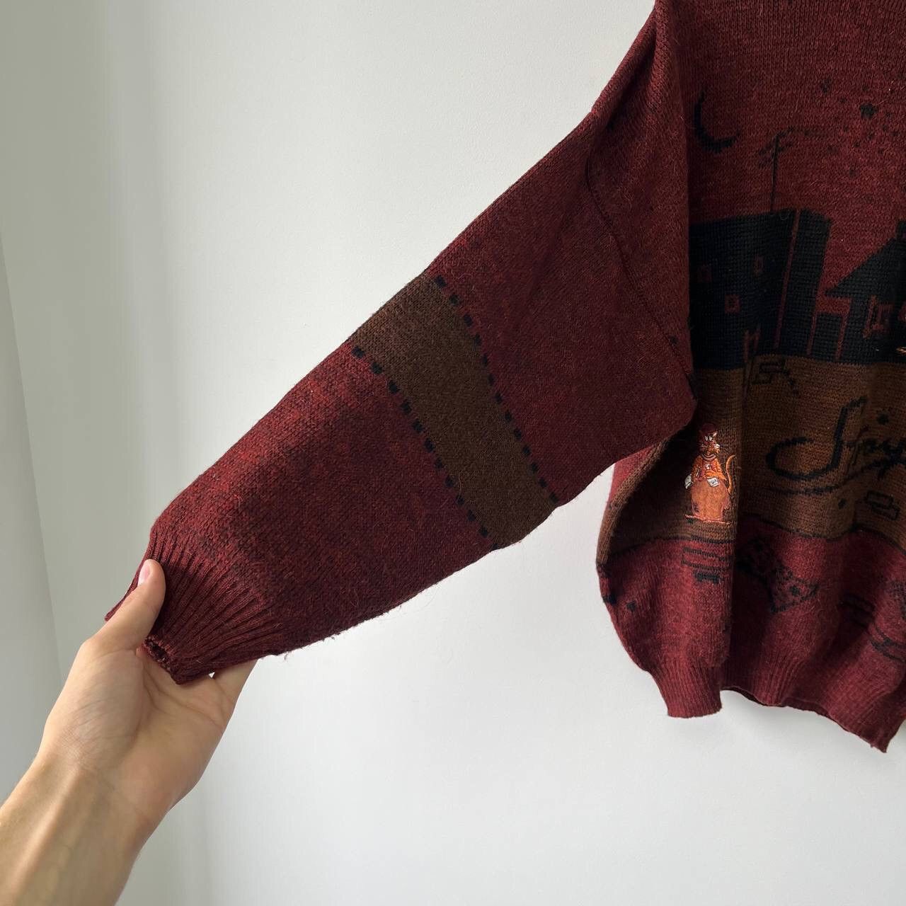 Vintage JAZZ CATS SWEATER- Vintage Novelty Pullover 80s 90s Winter Size US L / EU 52-54 / 3 - 9 Thumbnail