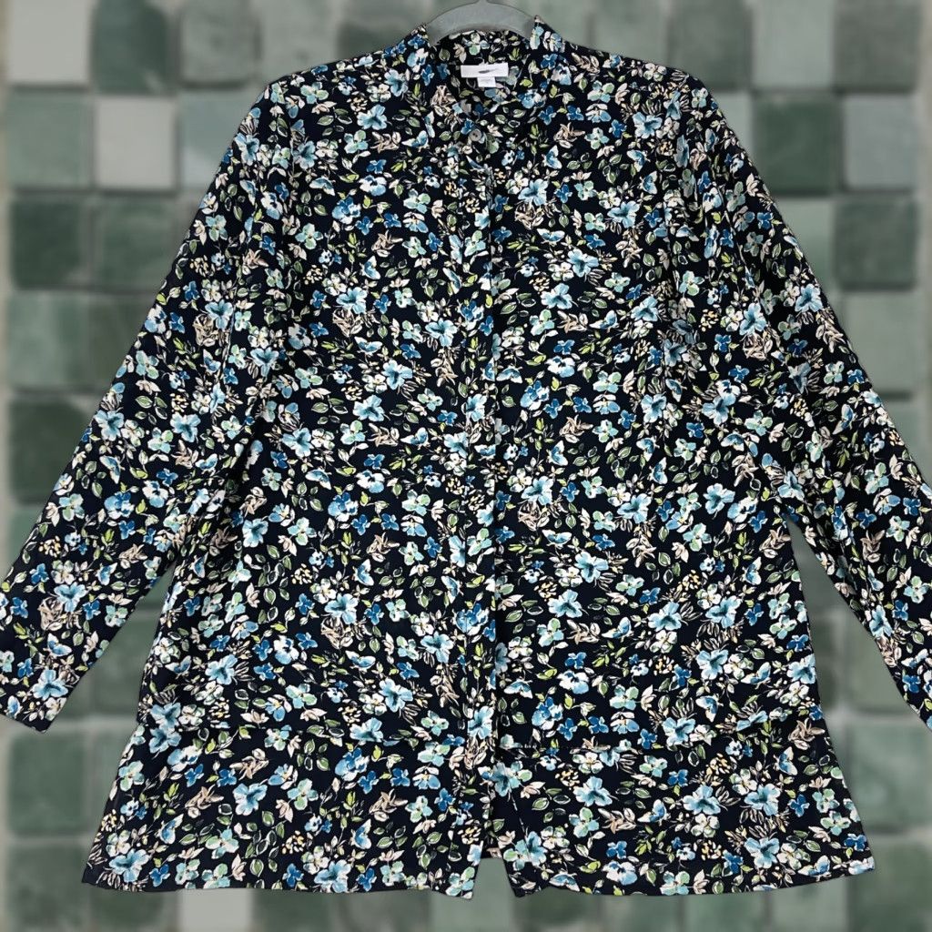 J. Jill J. Jill Black Floral Button-Up Shirt Womens Small Long Sleeve Collared Casual Size S / US 4 / IT 40 - 1 Thumbnail