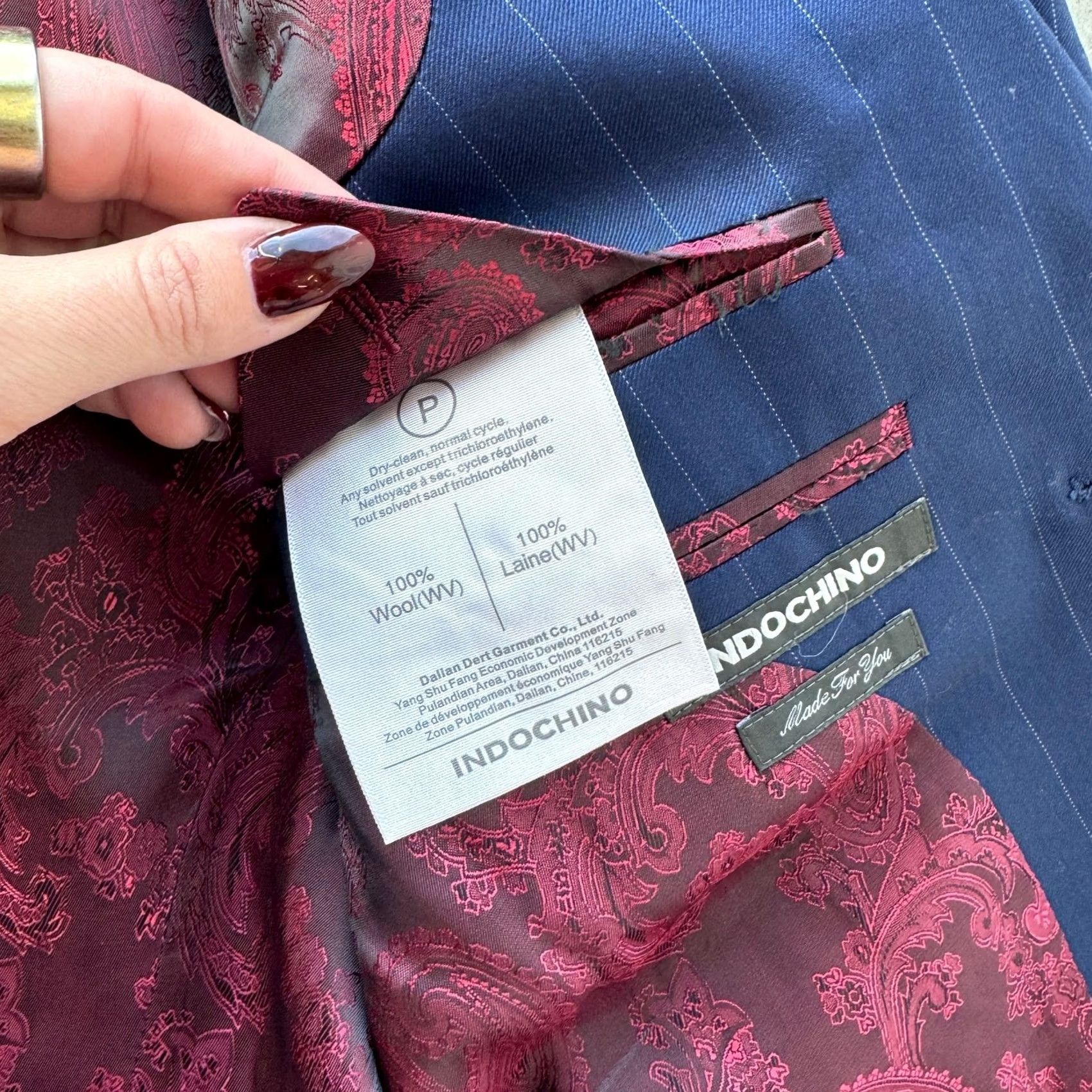 Vintage VINTAGE Indochino Suit Mens S Blue Y2K Wool Pinstriped Blazer Pant Set Petite Size 36R - 5 Thumbnail