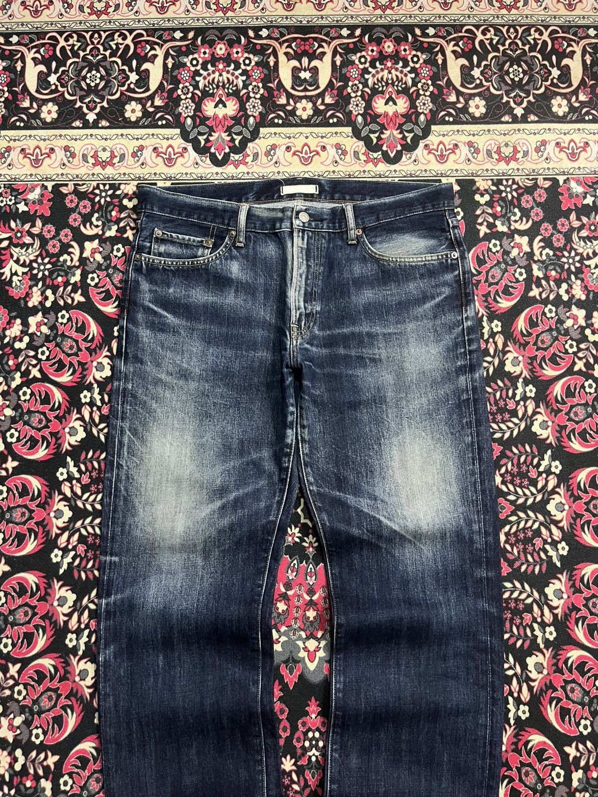 Jun Takahashi Vintage Japan Uniqlo UJ Dark Blue Whisker Faded Washed Jeans Size US 36 / EU 52 - 3 Thumbnail