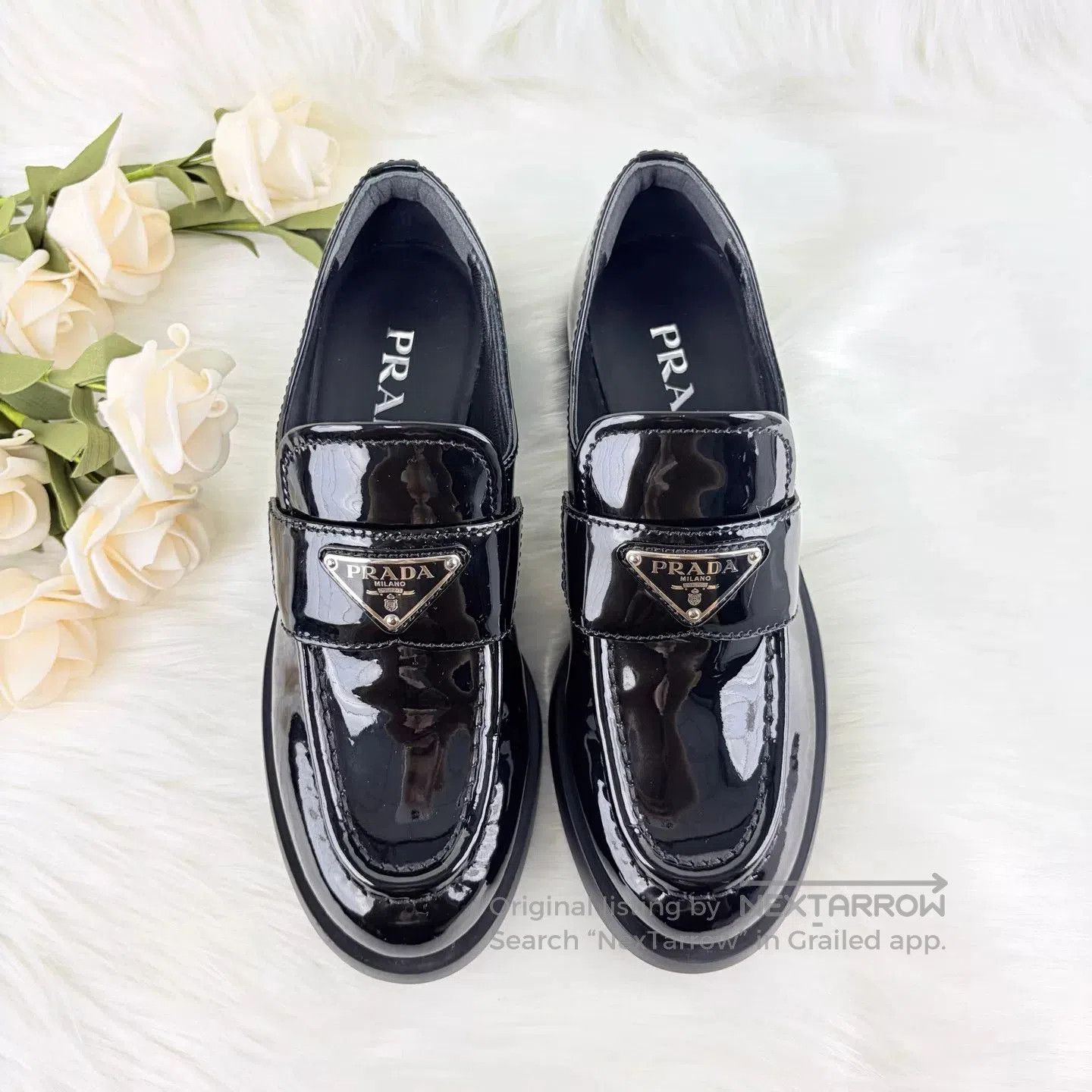Prada Prada Black Patent Leather Triangle Loafers. Size US 4 / IT 34 - 2 Thumbnail