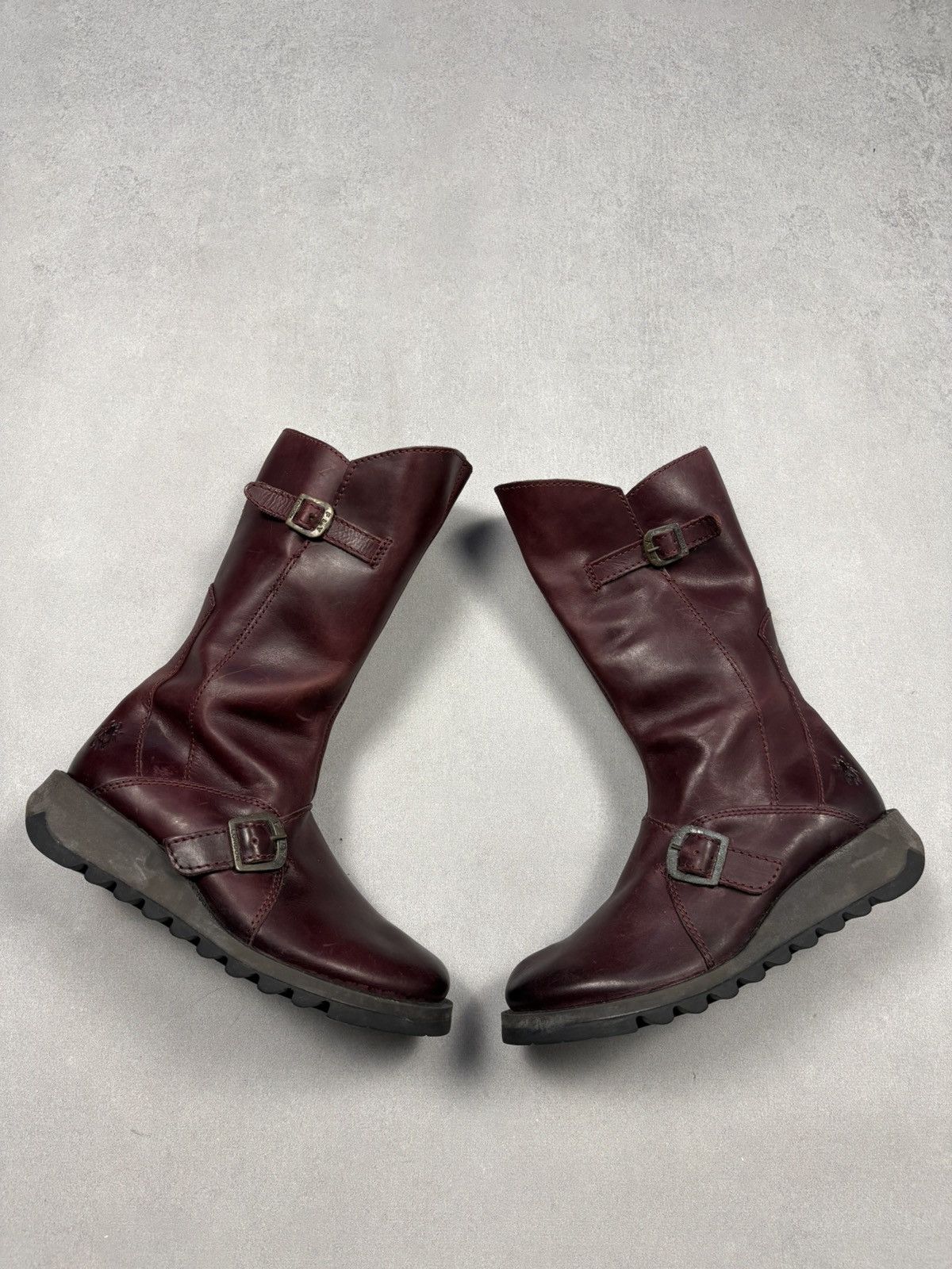 Fly London Fly London Mes II Leather Buckle Boots Burgundy Mid Calf 37 Size US 7 / IT 37 - 1 Thumbnail