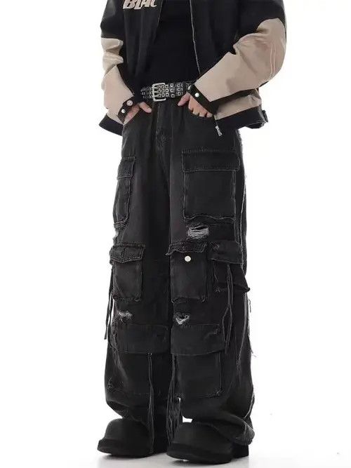 Japanese Brand × Jean Retro heavy industry beggar ripped workwear wide leg jeans Size US 32 / EU 48 - 4 Thumbnail
