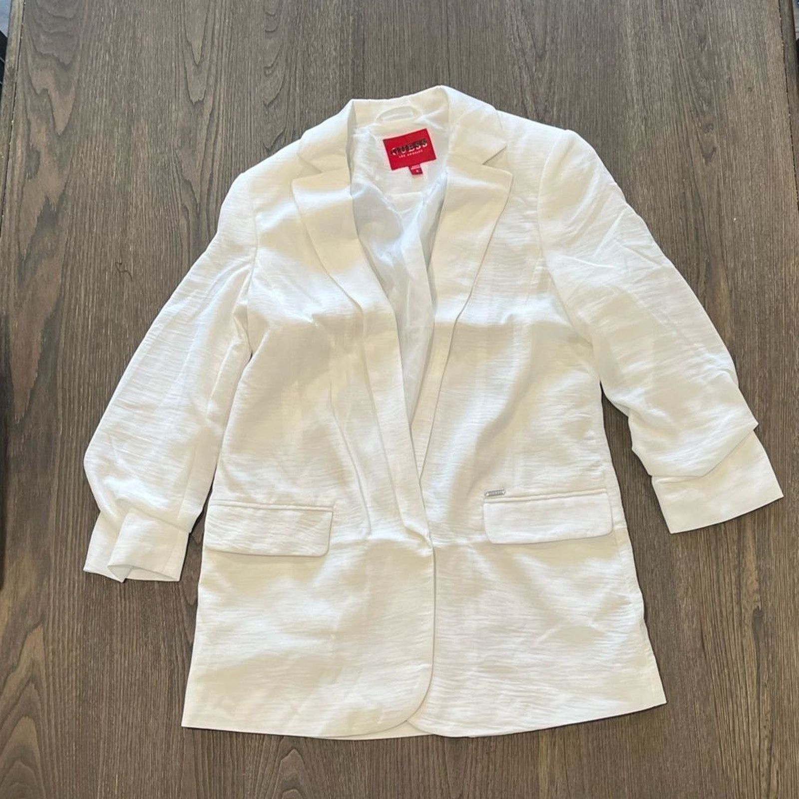Guess Guess Womens White Long Line Blazer Jacket Size S Size S / US 4 / IT 40 - 1 Thumbnail