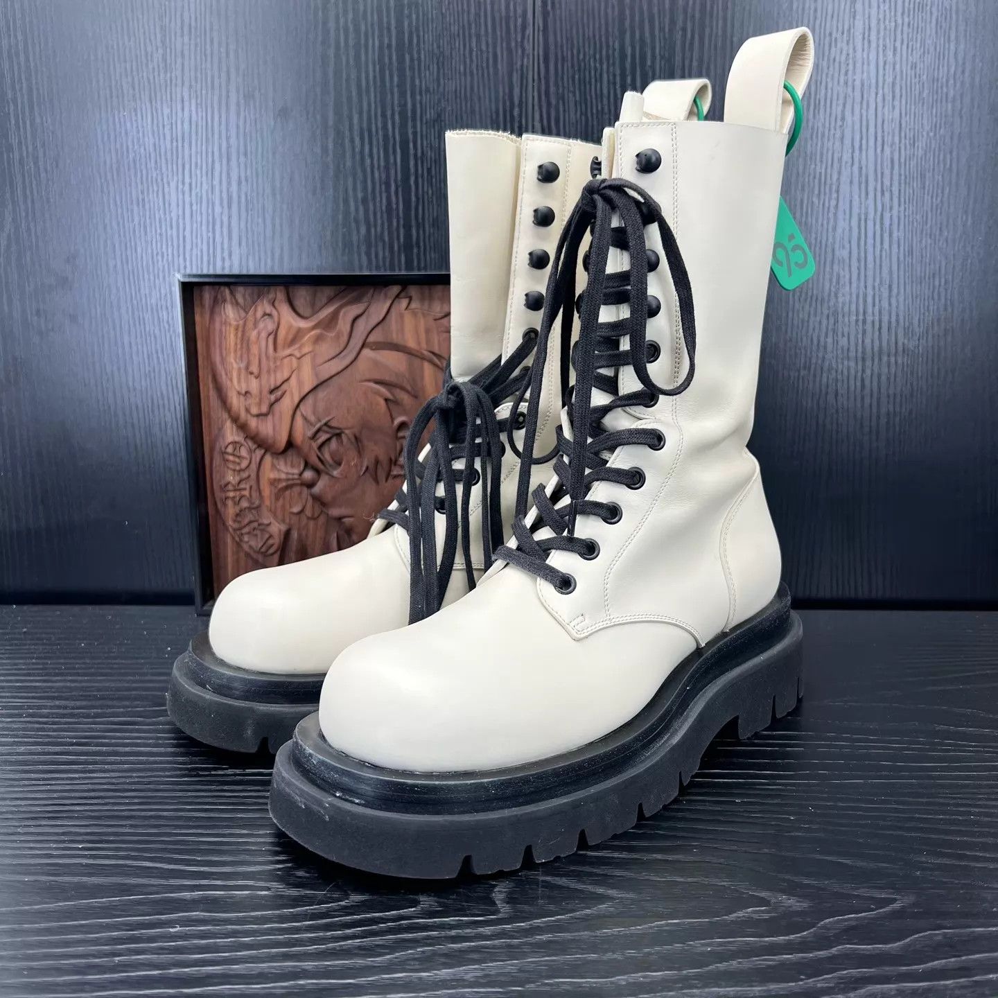 Bottega Veneta BV Lug Leather Short Mid-Calf Sea Salt Boots Size US 6.5 / IT 36.5 - 1 Thumbnail