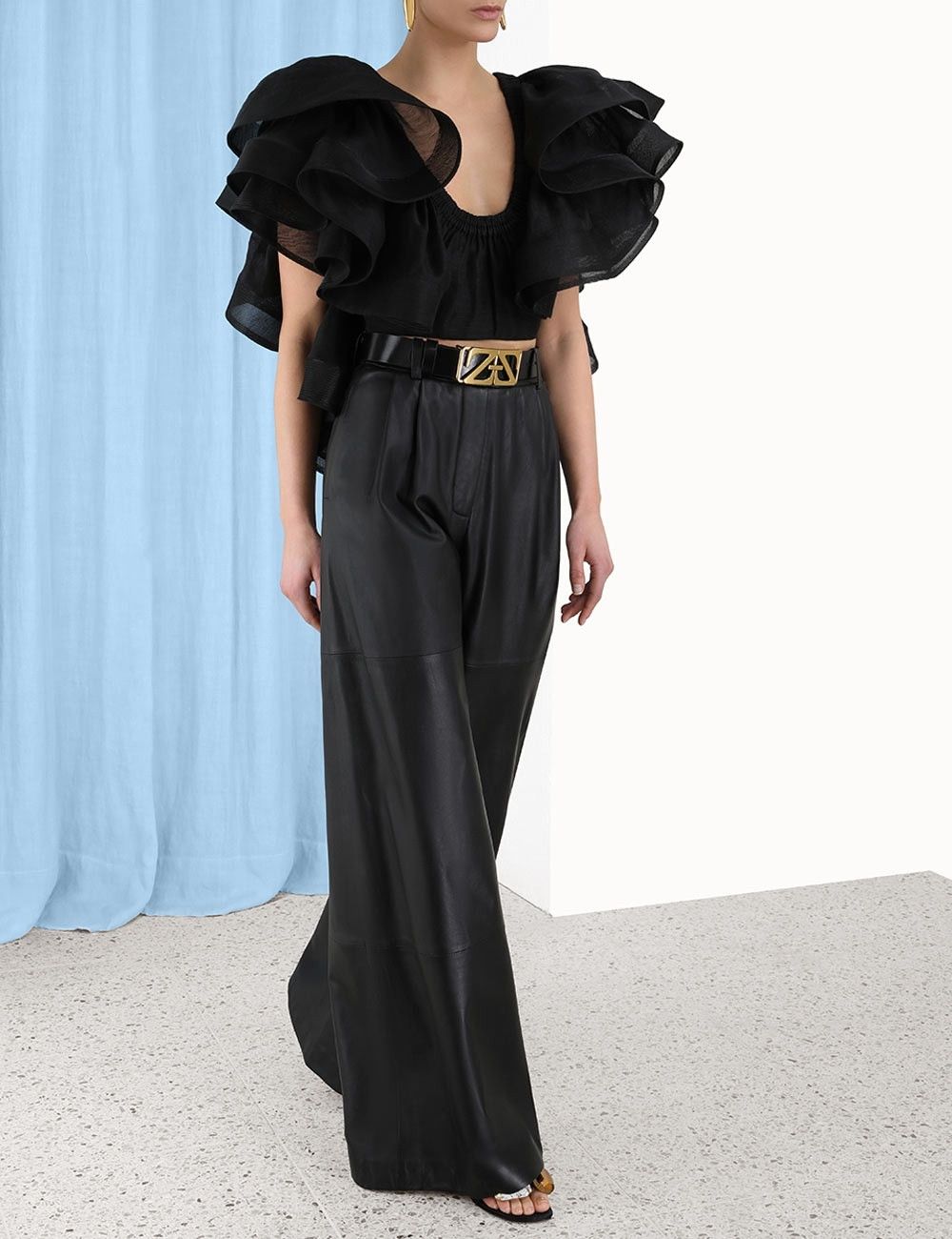 Zimmermann oc11z0425 Sensory Frill Bodice Blouse in Black Size M / US 6-8 / IT 42-44 - 3 Thumbnail