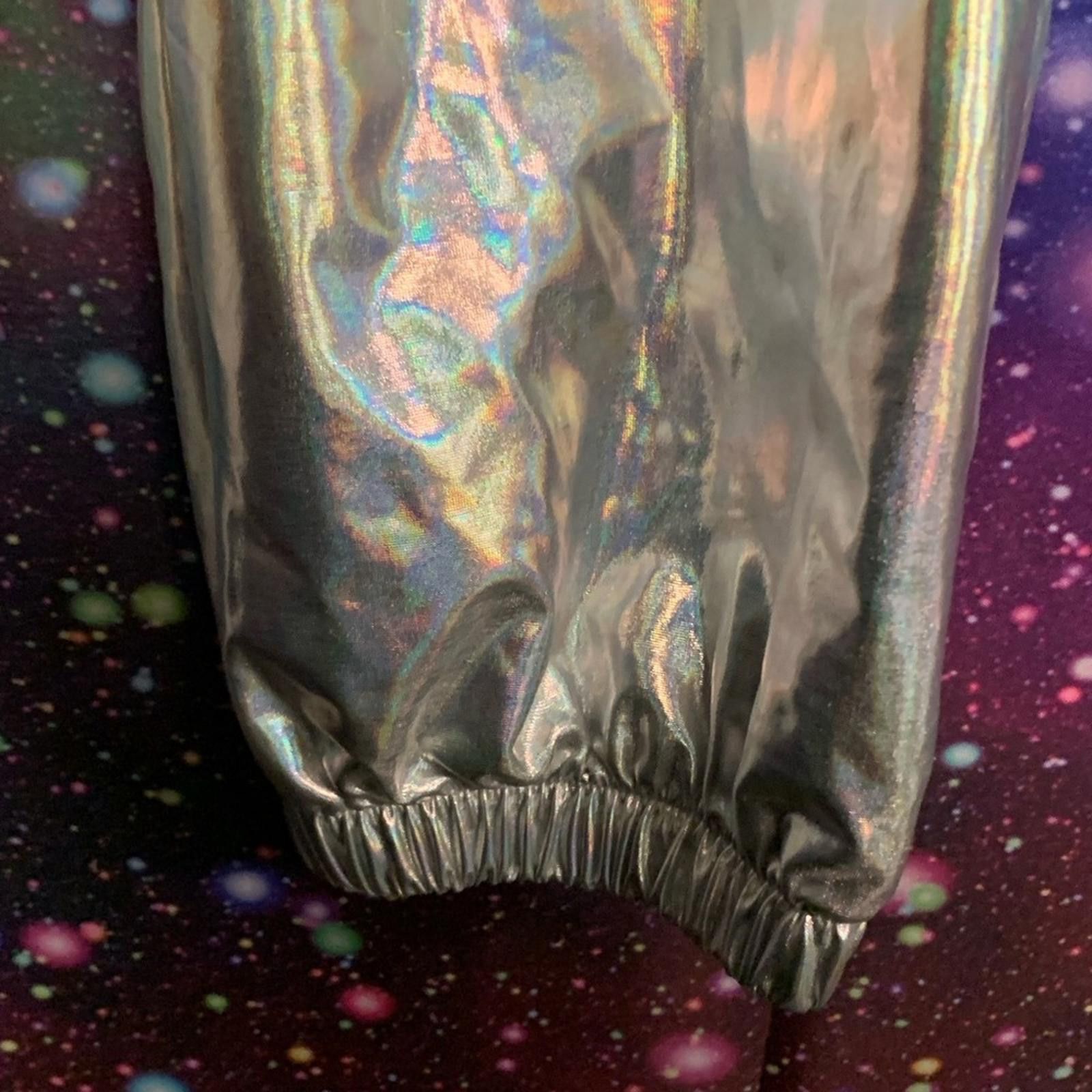 Designer Silver Pants with Shimmering Metallic Texture Loose Fit Size 26" / US 2 / IT 38 - 2 Thumbnail