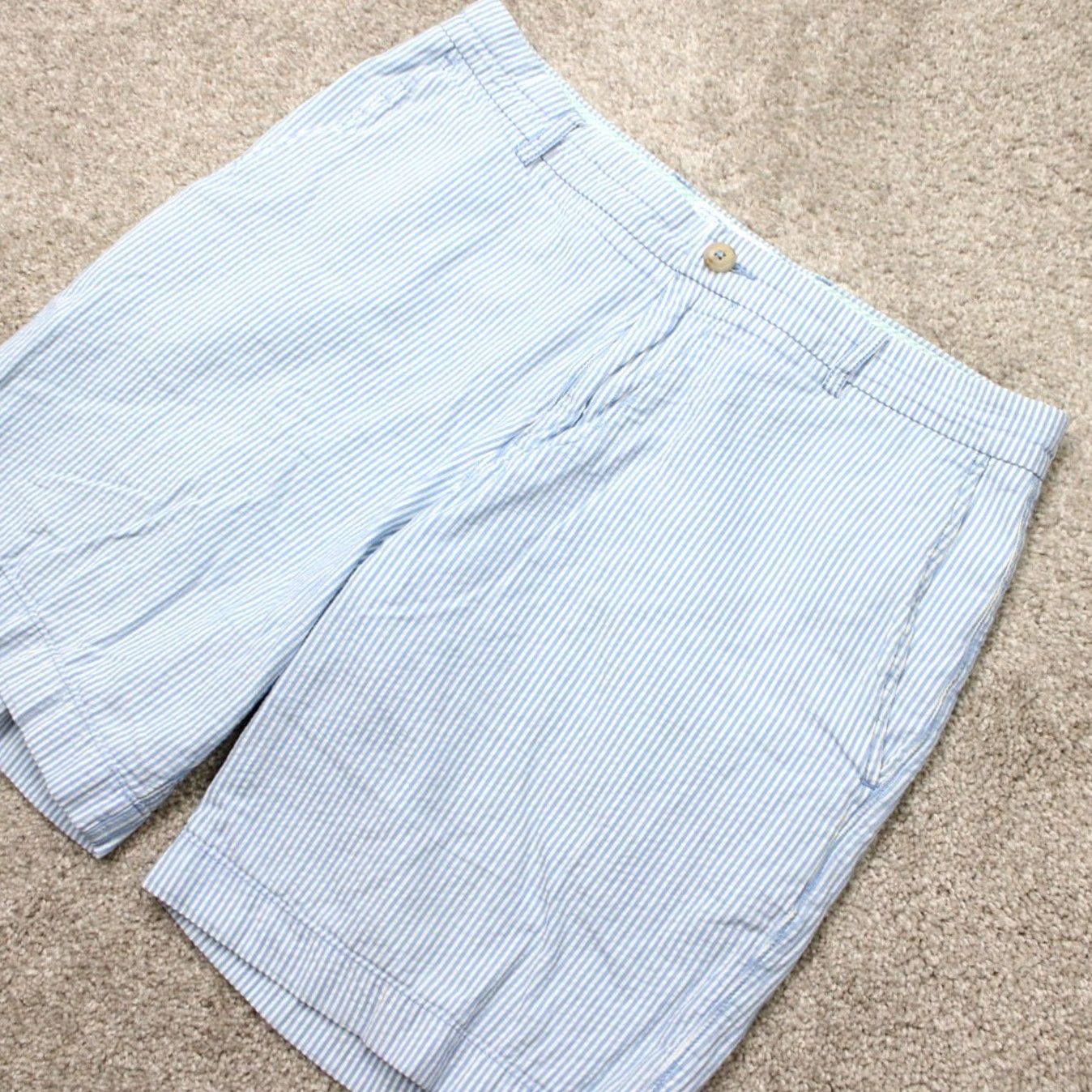 Southern Tide Southern Tide Short(s) Mens 33 Blue/White Seersucker Chino 9" Inseam Shorts 33 Blue/White Mens Chino Seersucker Pattern Striped Casual 9" Inseam Men Size US 33 - 3 Thumbnail