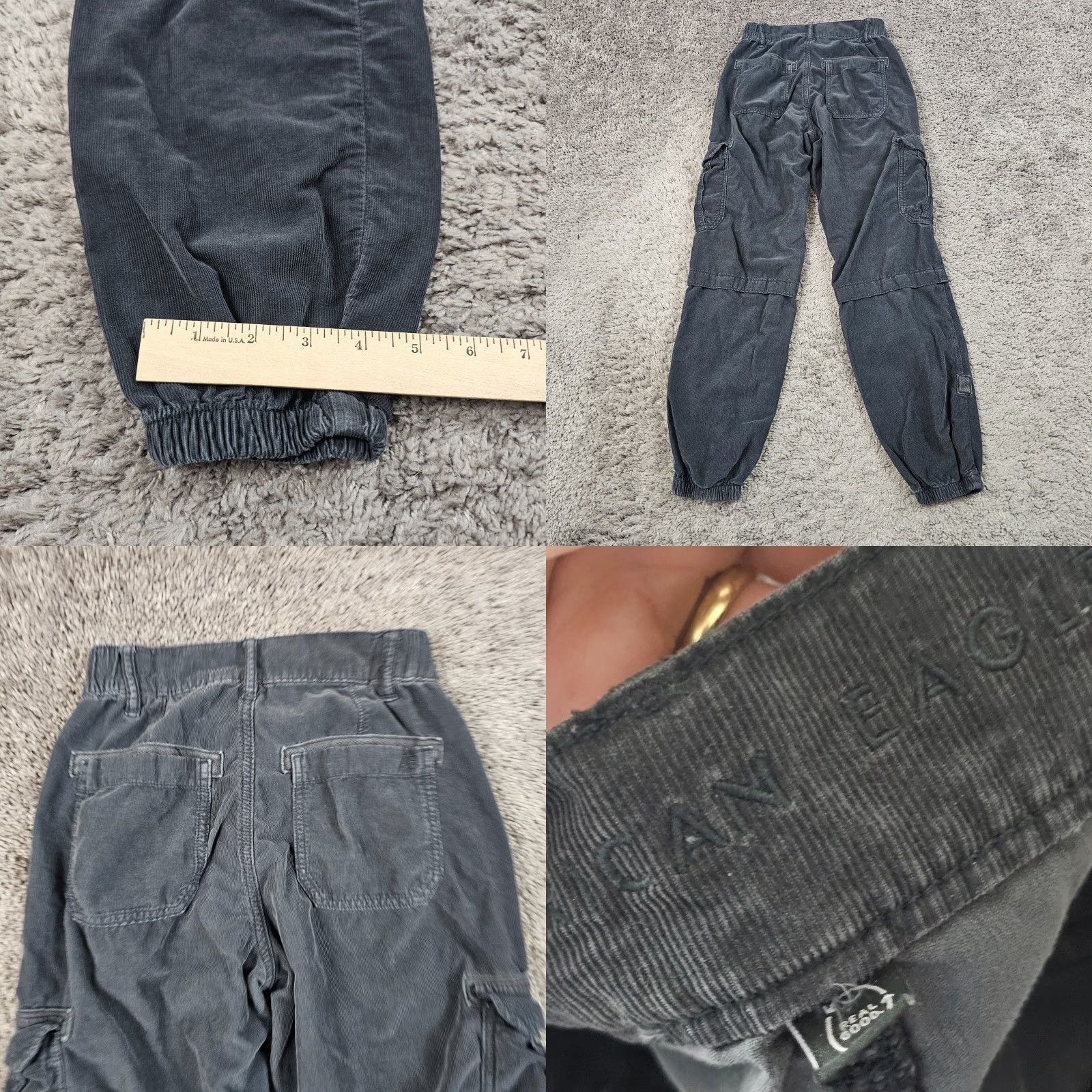 American Eagle Outfitters VINTAGE American Eagle Cargo Pants Womens Medium Gray Corduroy Tapered Mid Rise 23x28 Size 24" / US 00 / IT 34 - 8 Thumbnail