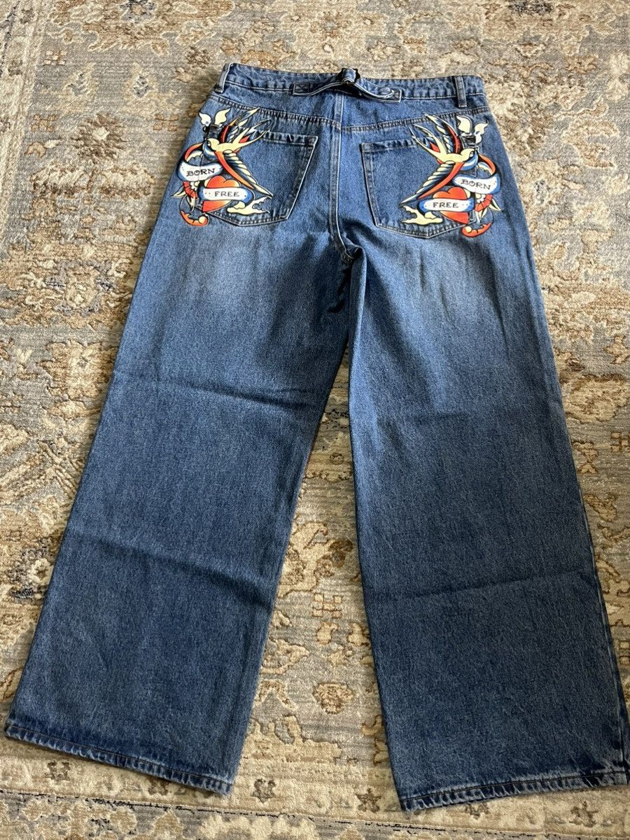 Ed Hardy BORN FREE GRAPHIC BAGGY ED HARDY BUCKLE BACK JEANS 32x32 Size US 32 / EU 48 - 4 Thumbnail