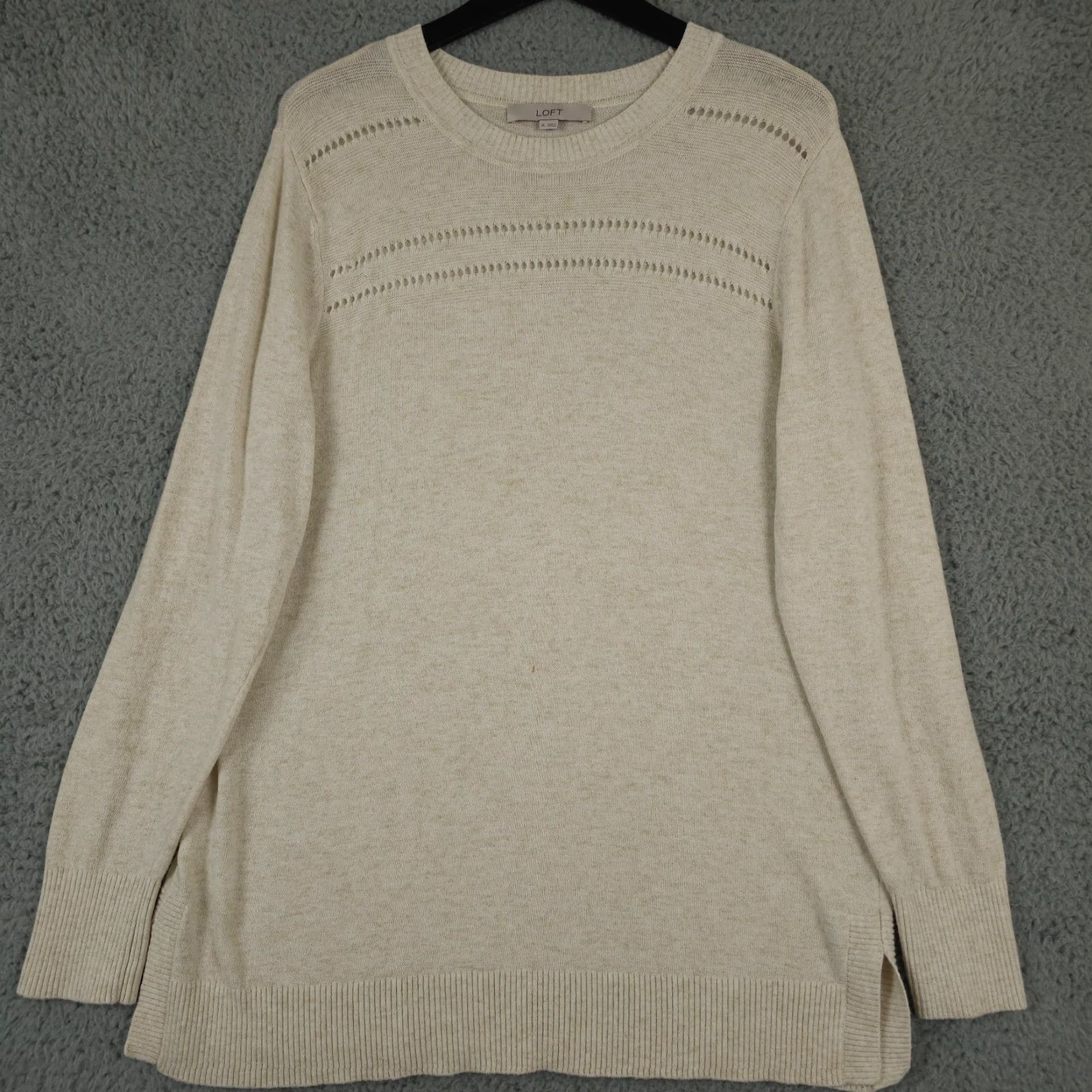 Loft LOFT Ann Taylor Tunic Sweater Women XL Heather Beige Wool Blend Lightweight Knit Shirt Size XL / US 12-14 / IT 48-50 - 2 Thumbnail