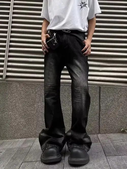 Japanese Brand × Jean Street ripped corrugated pleated micro-flared jeans Size US 32 / EU 48 - 1 Thumbnail