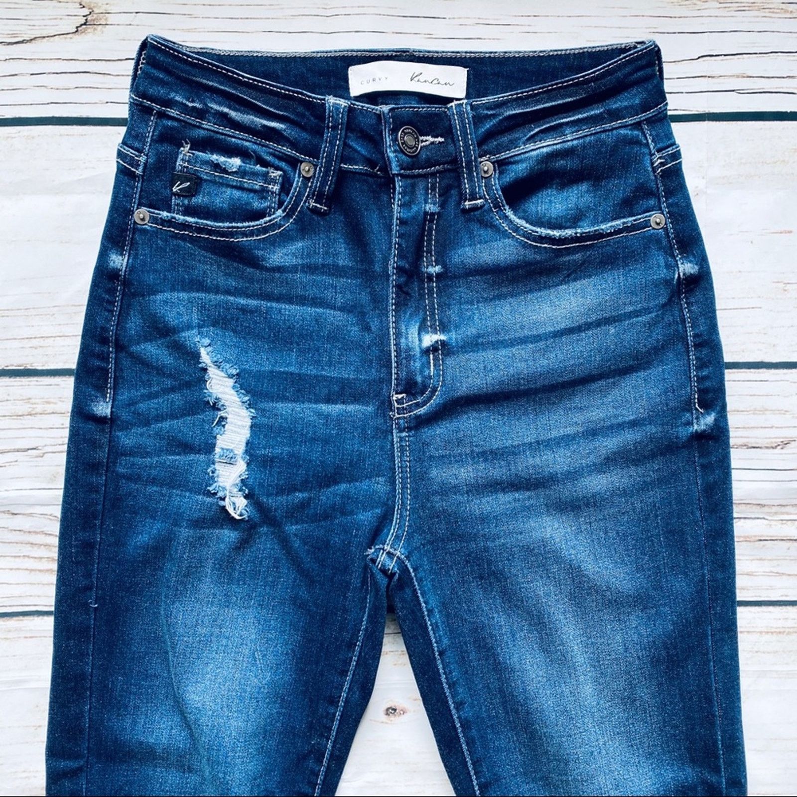 Other NEW Boutique KanCan Curvy 3/25 Dark Distressed Stretch Jeans Size 25" / US 0 / IT 36 - 3 Thumbnail