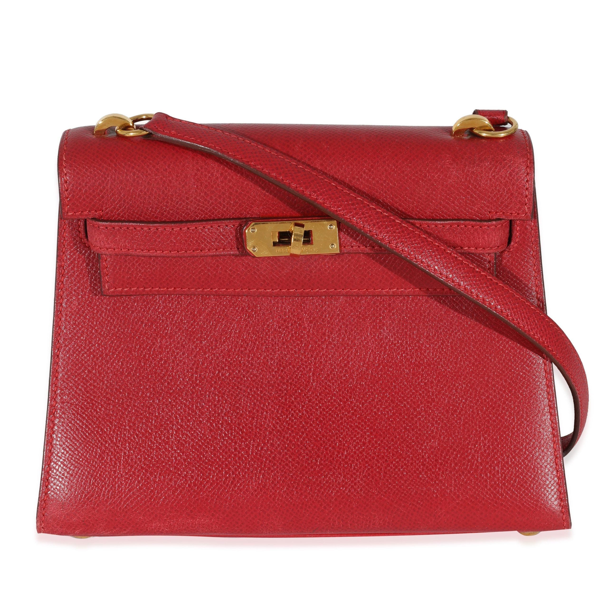 image of Hermes Vintage Rouge Vif Courchevel Mini Sellier Shoulder Kelly 20 Ghw in Brown, Women's