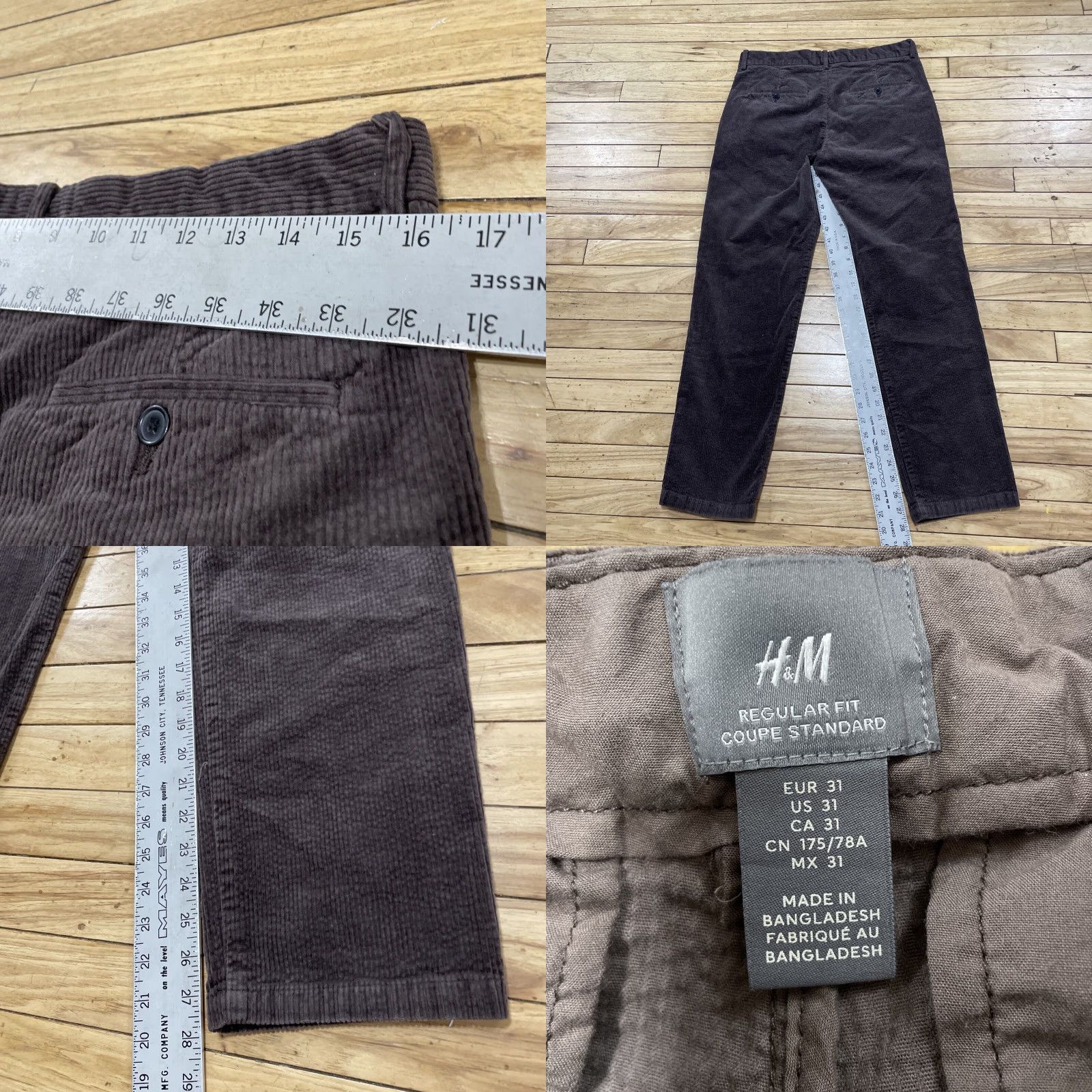 H&M VINTAGE H&M Corduroy Pants Adult 31 Brown Pleated Straight Chino Nature Skate 31x28 Mens Size 24" / US 00 / IT 34 - 8 Thumbnail
