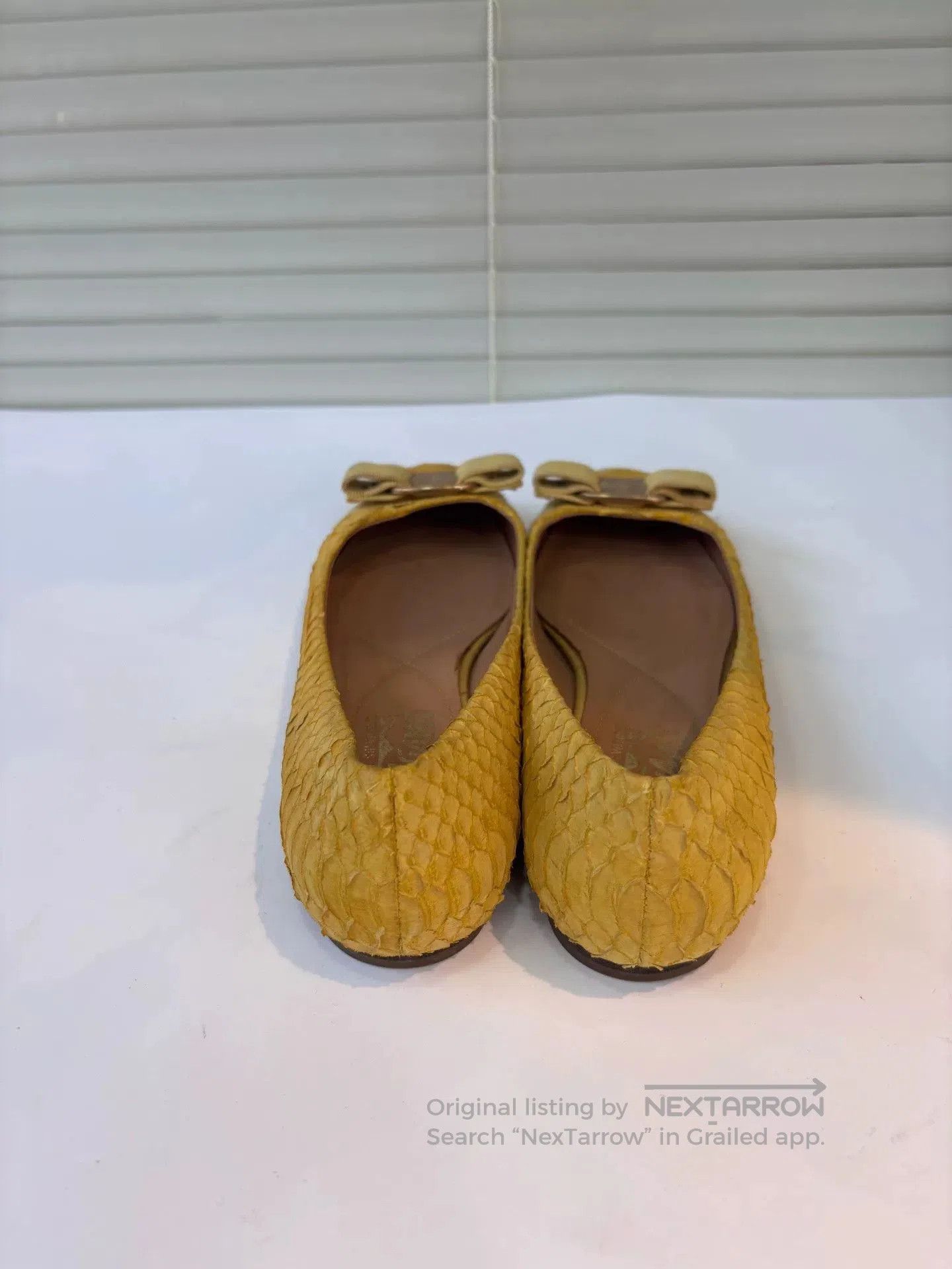 Salvatore Ferragamo Ferragamo Yellow Snake Skin Flat Shoes. Size US 5.5 / IT 35.5 - 3 Thumbnail