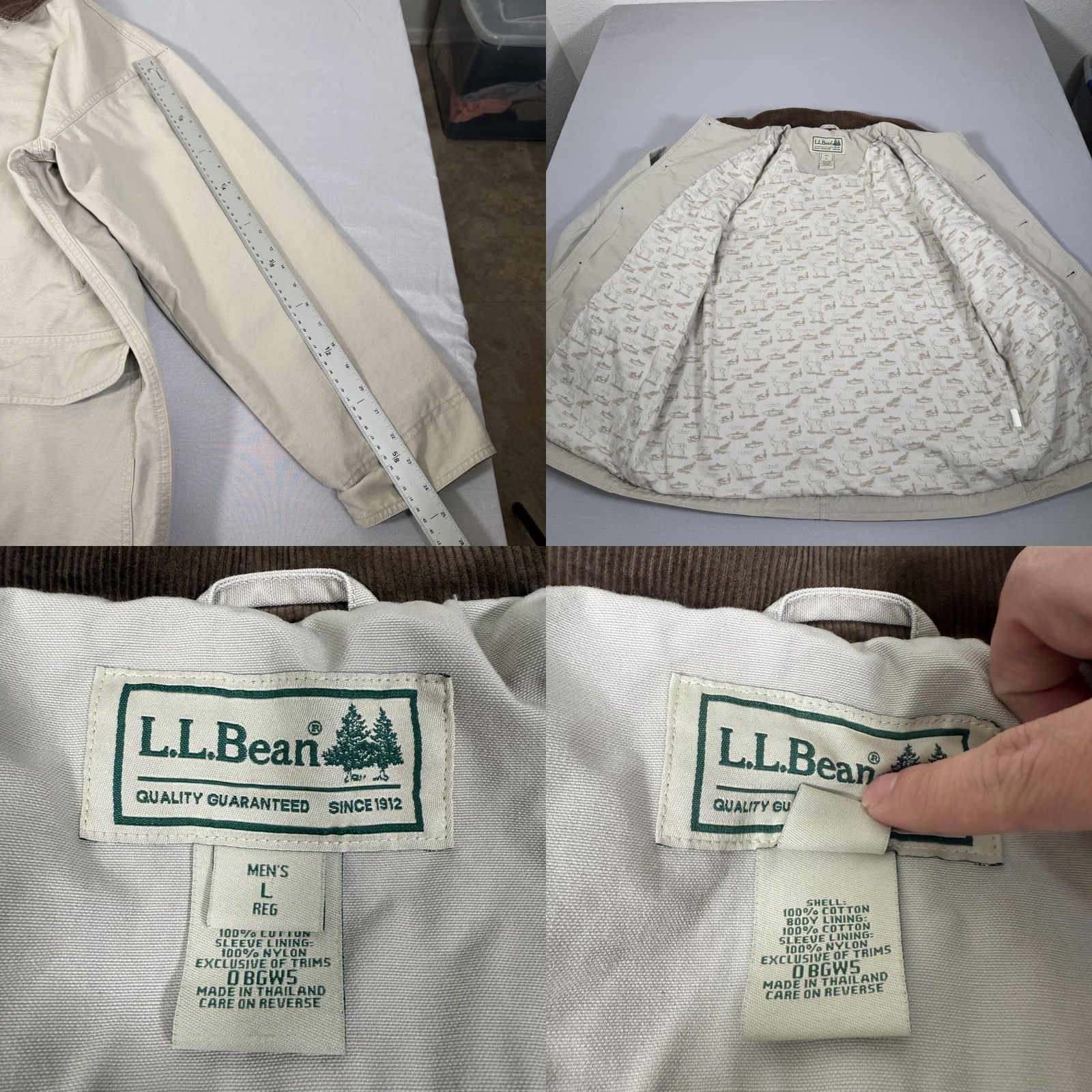 Vintage L.L. Bean Jacket Mens Large Tan Barn Coat Canvas Corduroy Collar Lined Field Size US L / EU 52-54 / 3 - 8 Thumbnail