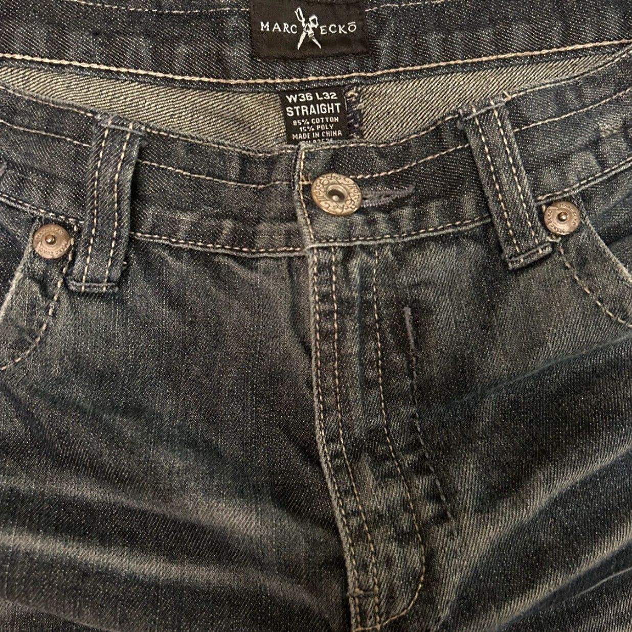 Marcs VINTAGE Marc Ecko Baggy Straight Jeans Mens Size 36 Grunge Hip Hop Skater Y2K 32 Inseam Distressed Denim Blue Mens Size US 36 / EU 52 - 4 Thumbnail