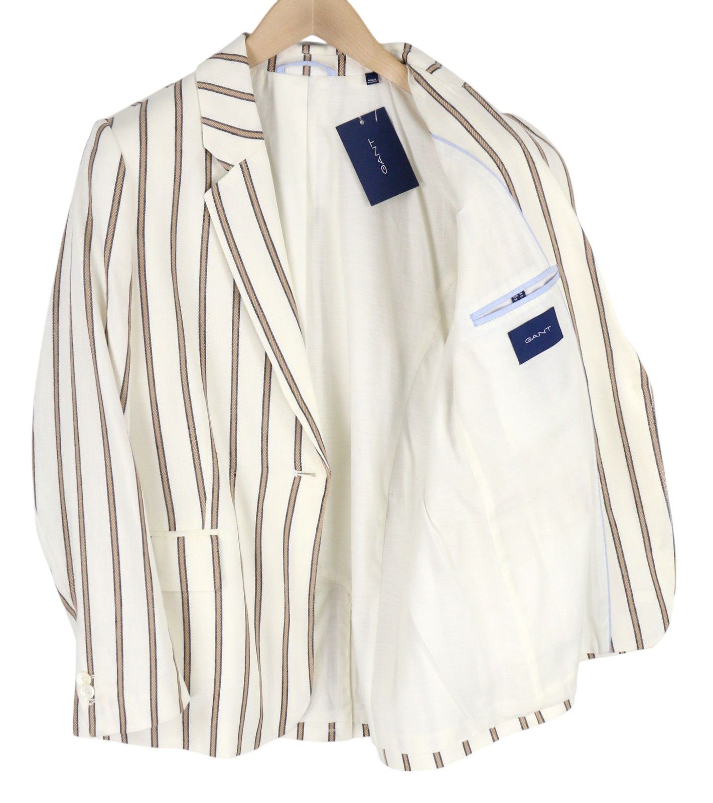 Gant STRIPE LINEN EU40 Off-White Linen Notch Blazer 85339 Size M / US 6-8 / IT 42-44 - 2 Thumbnail