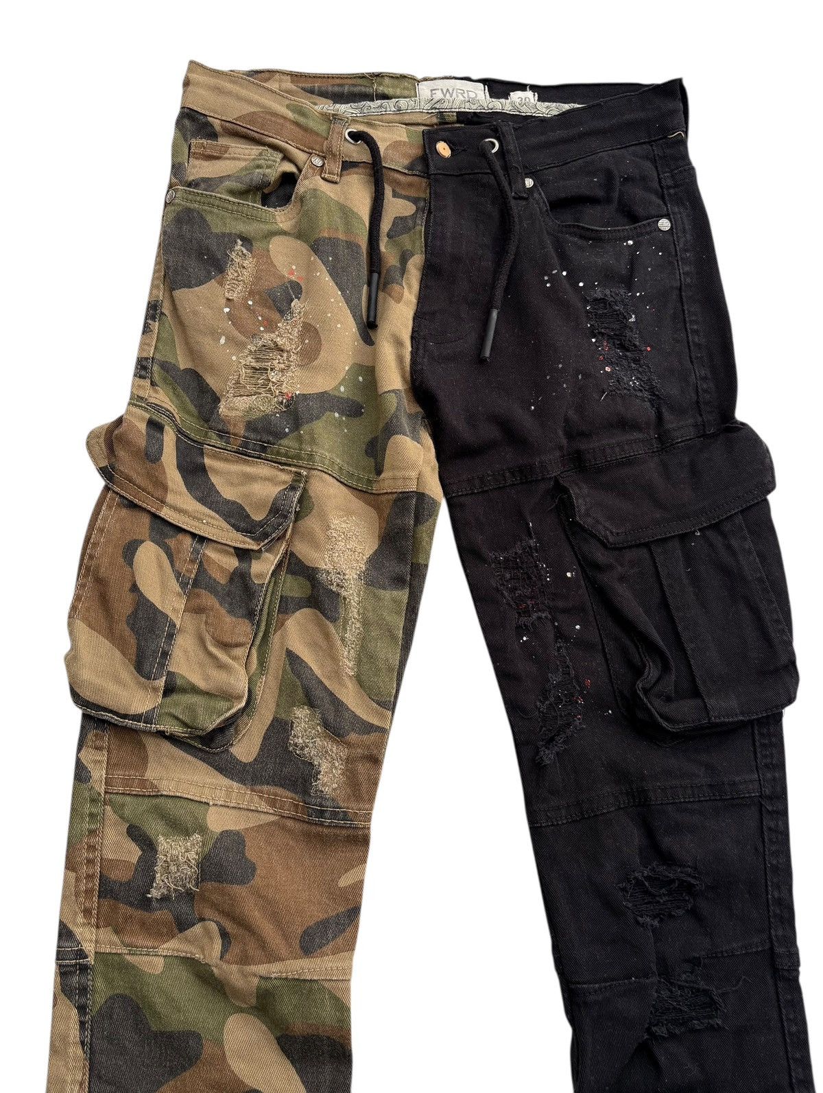 Other FRWD Denim Hybrid Distressed Paint Splash Camo Cargo Pants Size US 29 - 4 Thumbnail