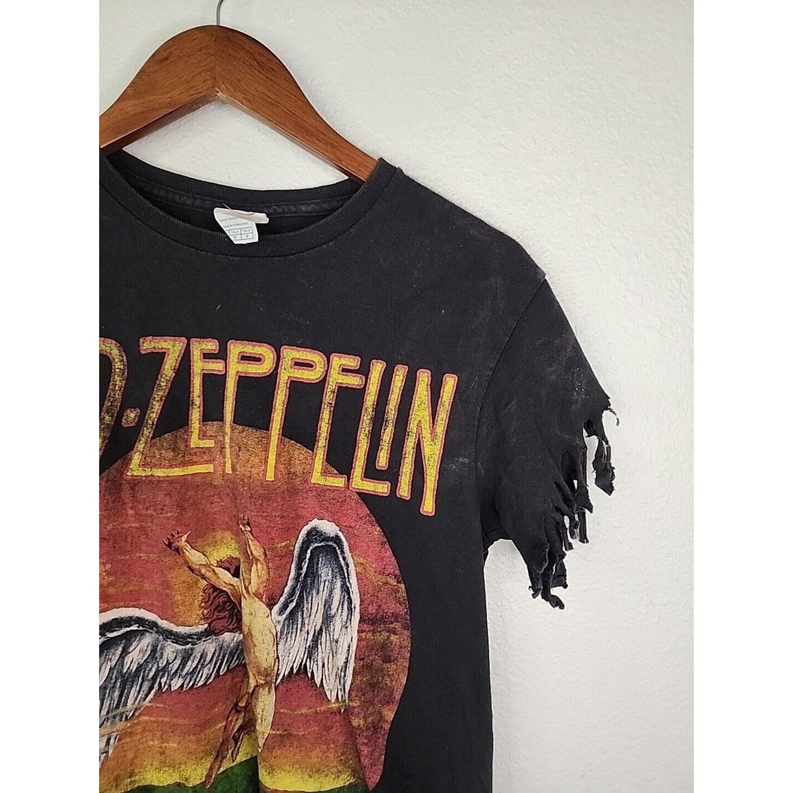 Delta Womens Led Zeppelin Shirt Black Fringed Cropped Tee Top S Size S / US 4 / IT 40 - 2 Thumbnail