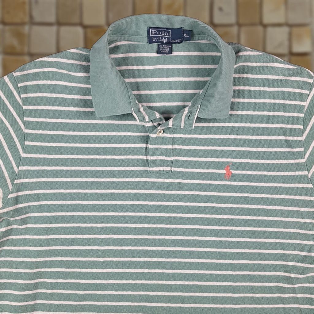 Ralph Lauren VINTAGE Ralph Lauren Striped Polo Shirt XL Seafoam Green Preppy Grunge Skate 90s Mens Size US XL / EU 56 / 4 - 1 Thumbnail