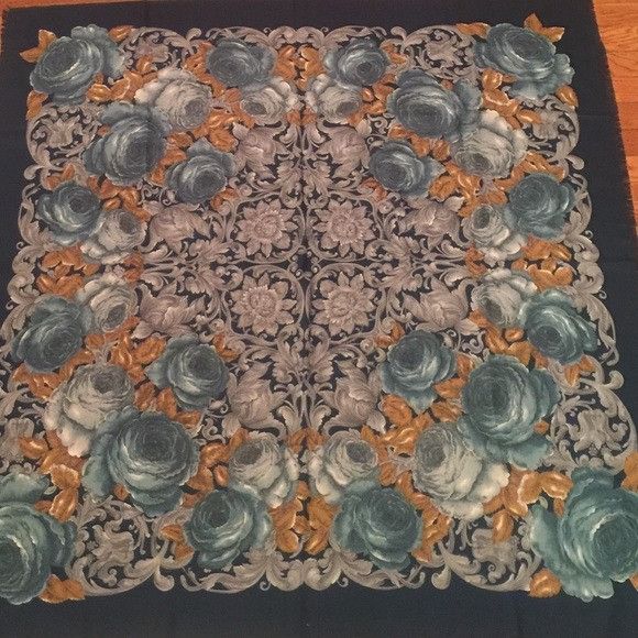 Vintage Vintage Blue Flower Scarf Handkerchief Size ONE SIZE - 2 Thumbnail