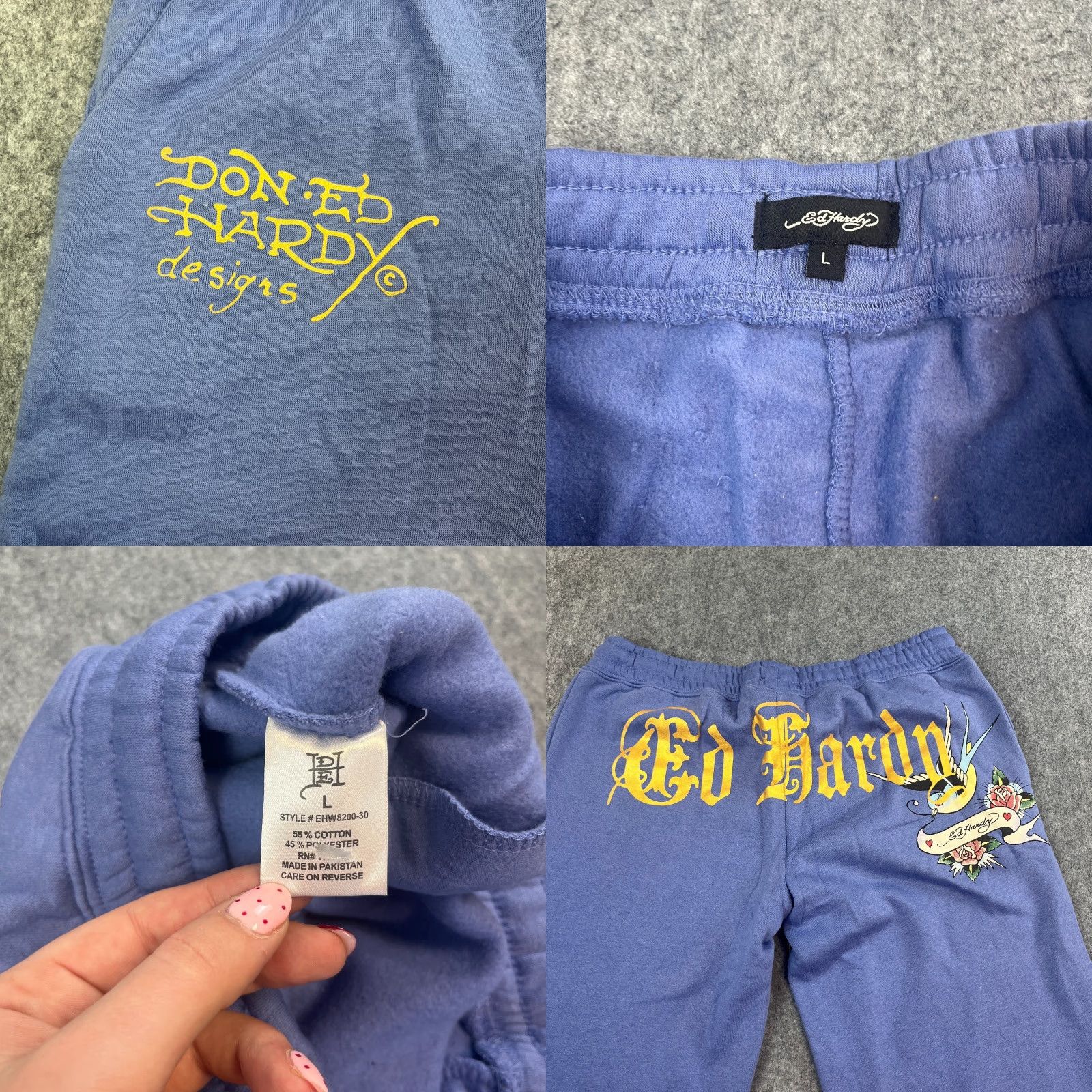 Ed Hardy Ed Hardy Womens Sweatpants Joggers Baggy Flared Trousers Purple Cotton Polyester Size L 30 in Inside Leg Pockets Size 36" / US 14 / IT 50 - 8 Thumbnail