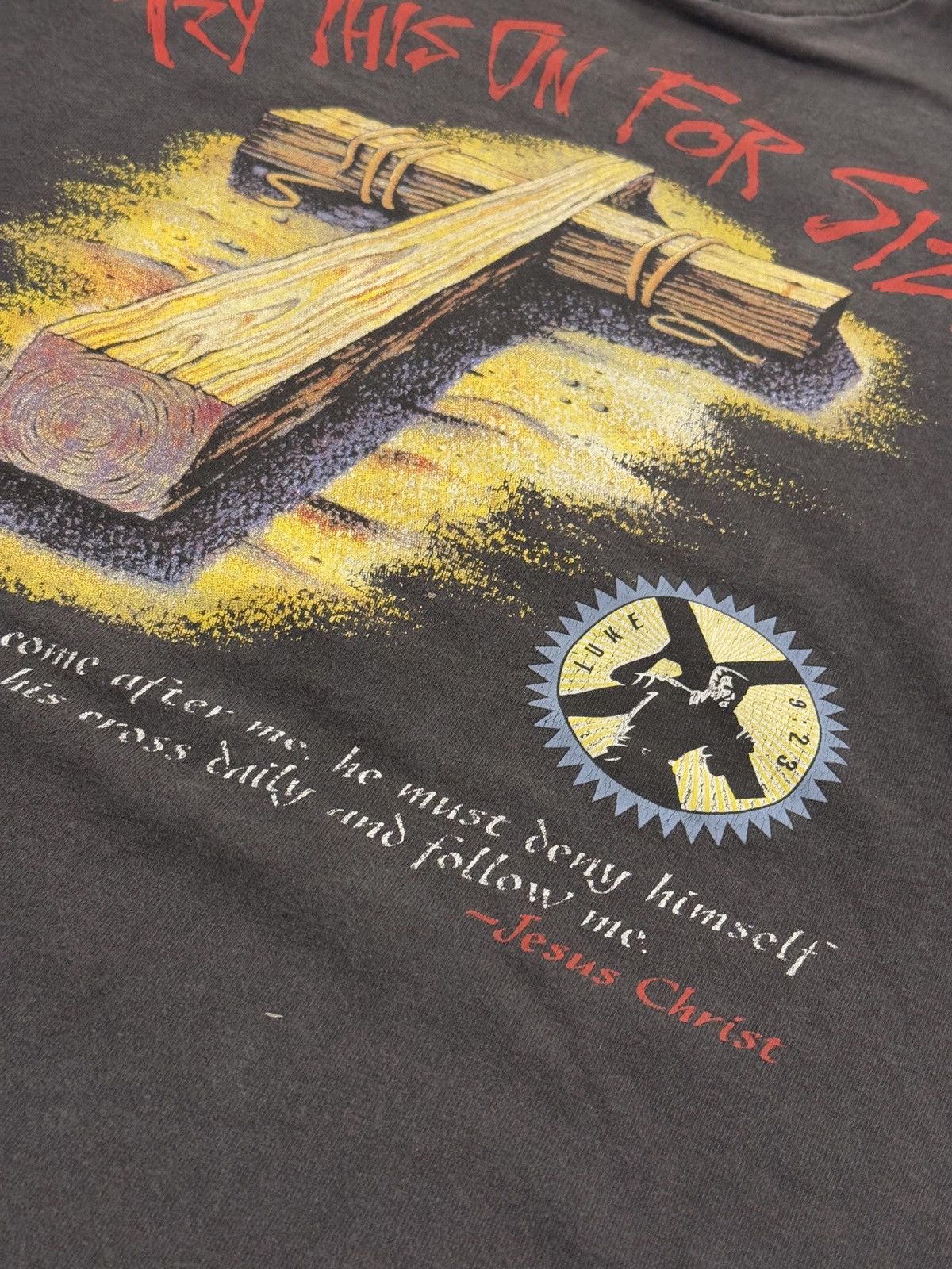 Vintage *RARE* 1990s FADED JESUS GOD RELIGION TEE SINGLE STITCH Size US XL / EU 56 / 4 - 12 Thumbnail