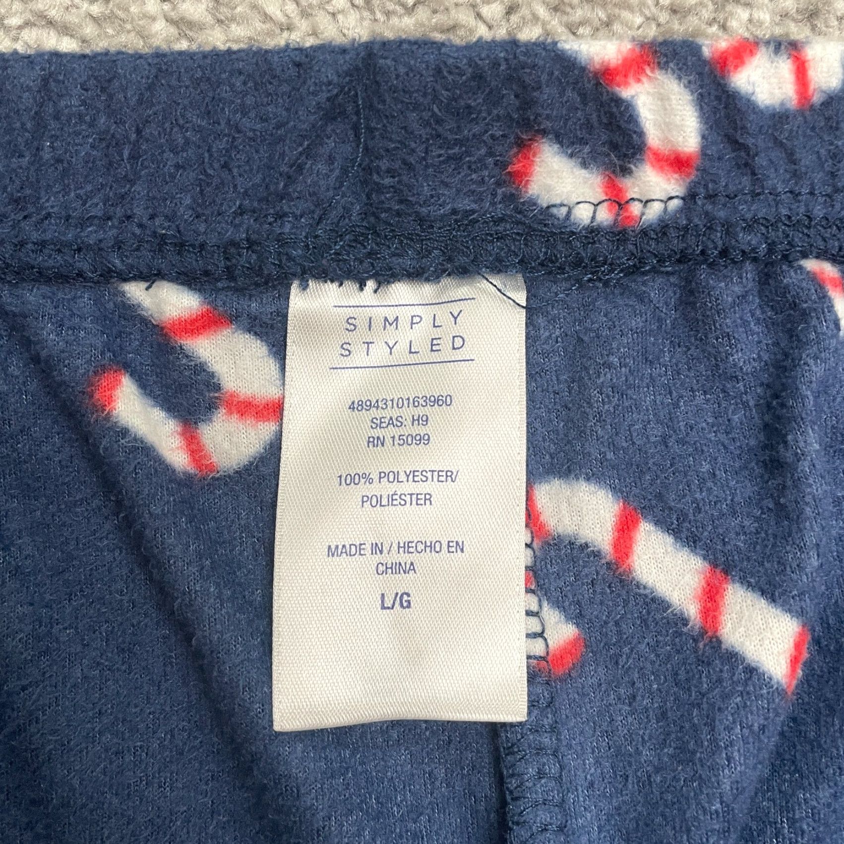 Vintage Simply Styles Fleece Pajama Pants Men Large Blue Candy Canes Holiday 34x30 Size US 33 - 4 Thumbnail