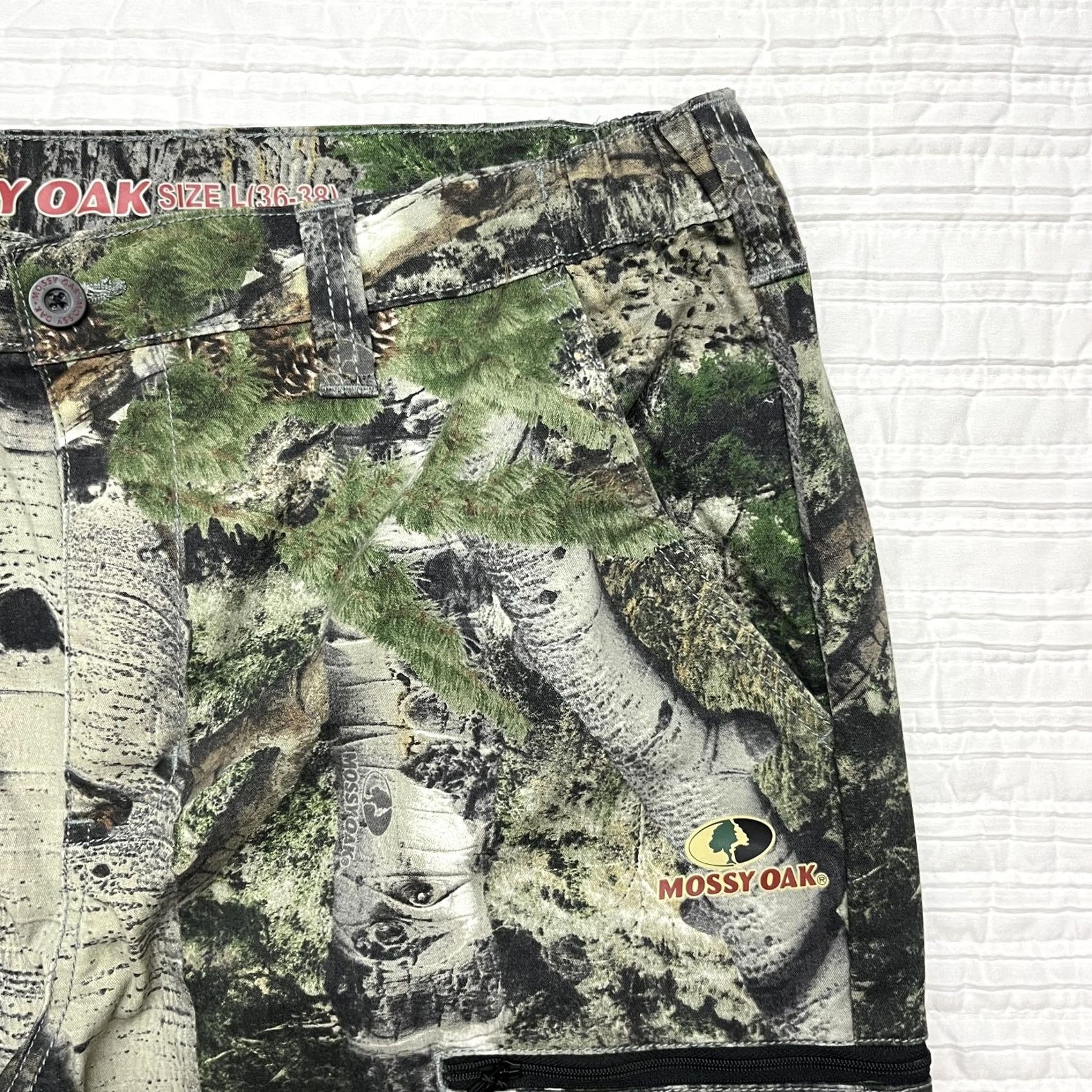 Vintage Mossy Oak Pants Cargo Pockets Hunting Outdoor 36x32 Camouflage Green Cotton Polyester Spandex Men L Regular Size US 33 - 2 Thumbnail
