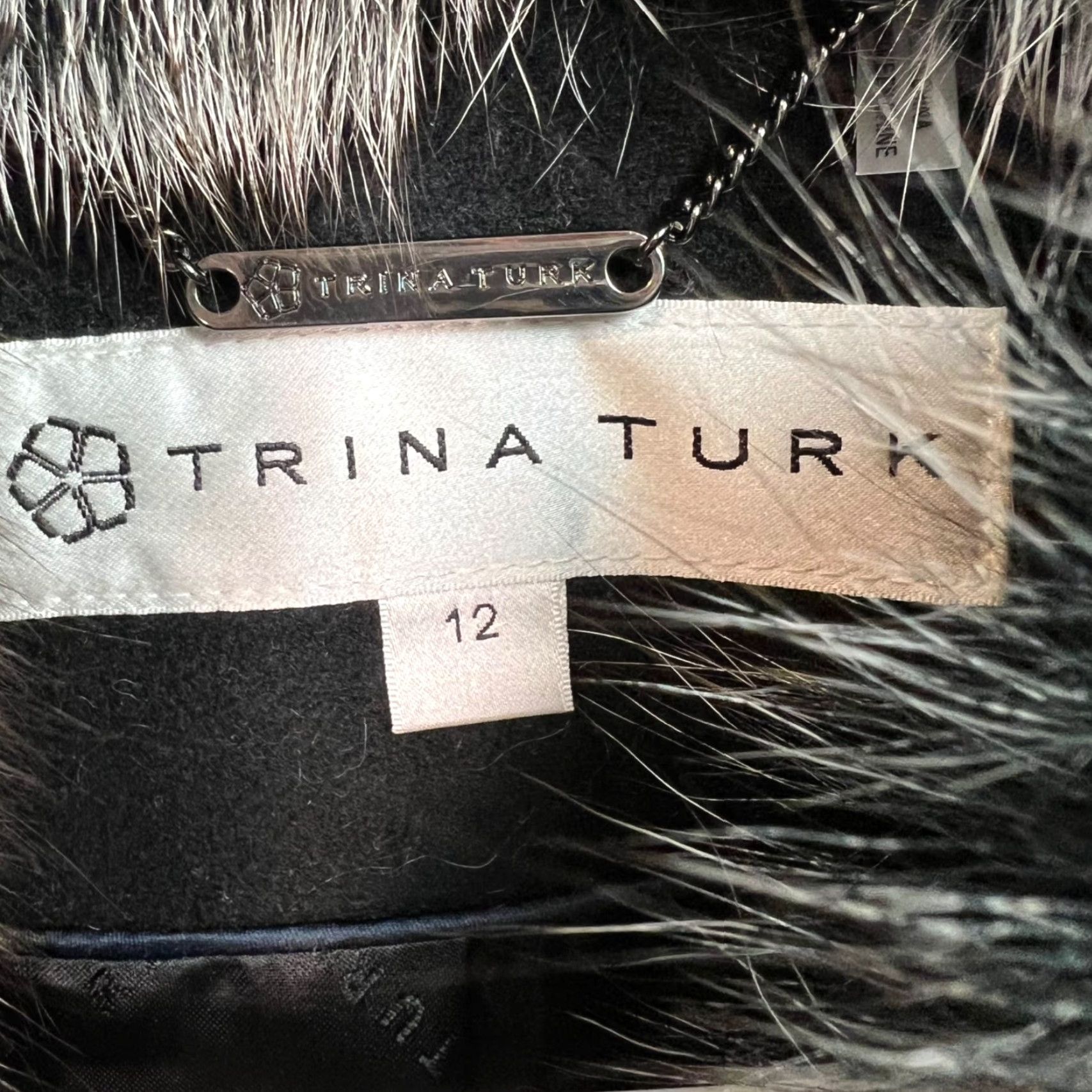 Trina Turk Trina Turk Womens Coat 12 Wool-Blend Black Overcoat W/ Real Fur Collar Size XL / US 12-14 / IT 48-50 - 3 Thumbnail