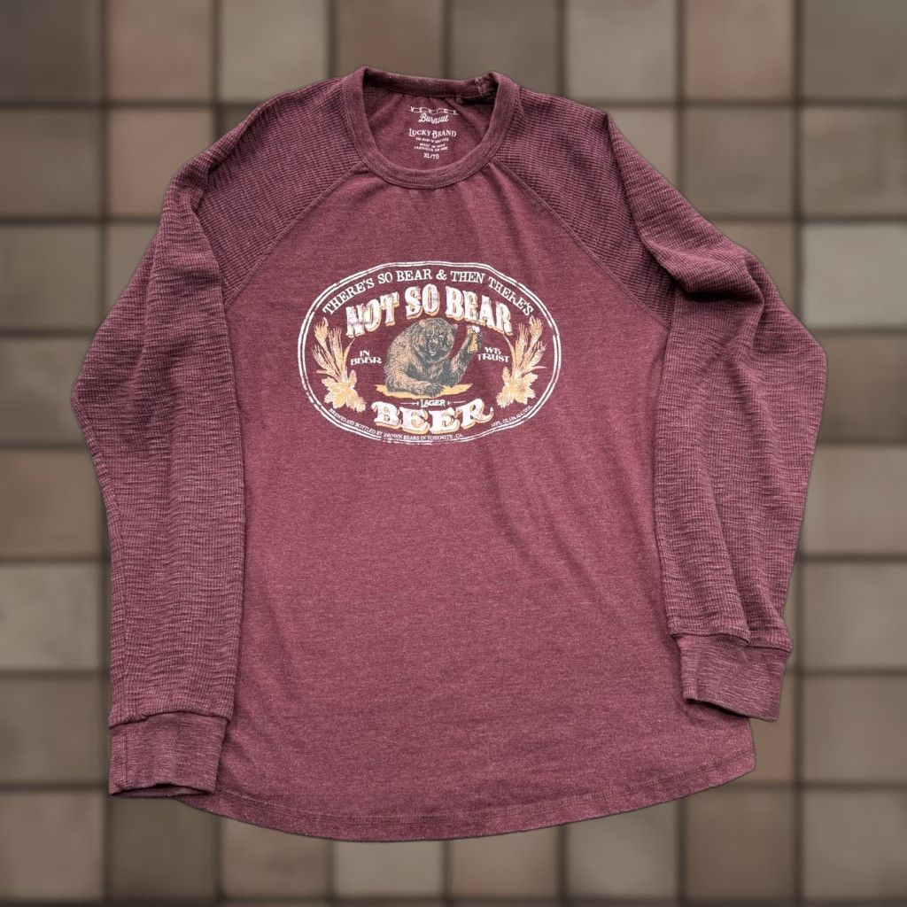 Lucky Brand Lucky Brand Shirt Mens XL Maroon Venice Burnout Beer Bear Graphic T-Shirt Long Sleeve Crew Neck Poly Cotton Size US XL / EU 56 / 4 - 1 Thumbnail