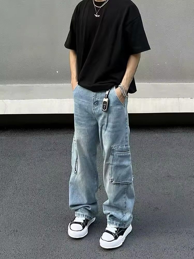 Designer × Japanese Brand × Vintage Faded baggy flared cargo pants y2k Size US 30 / EU 46 - 1 Thumbnail
