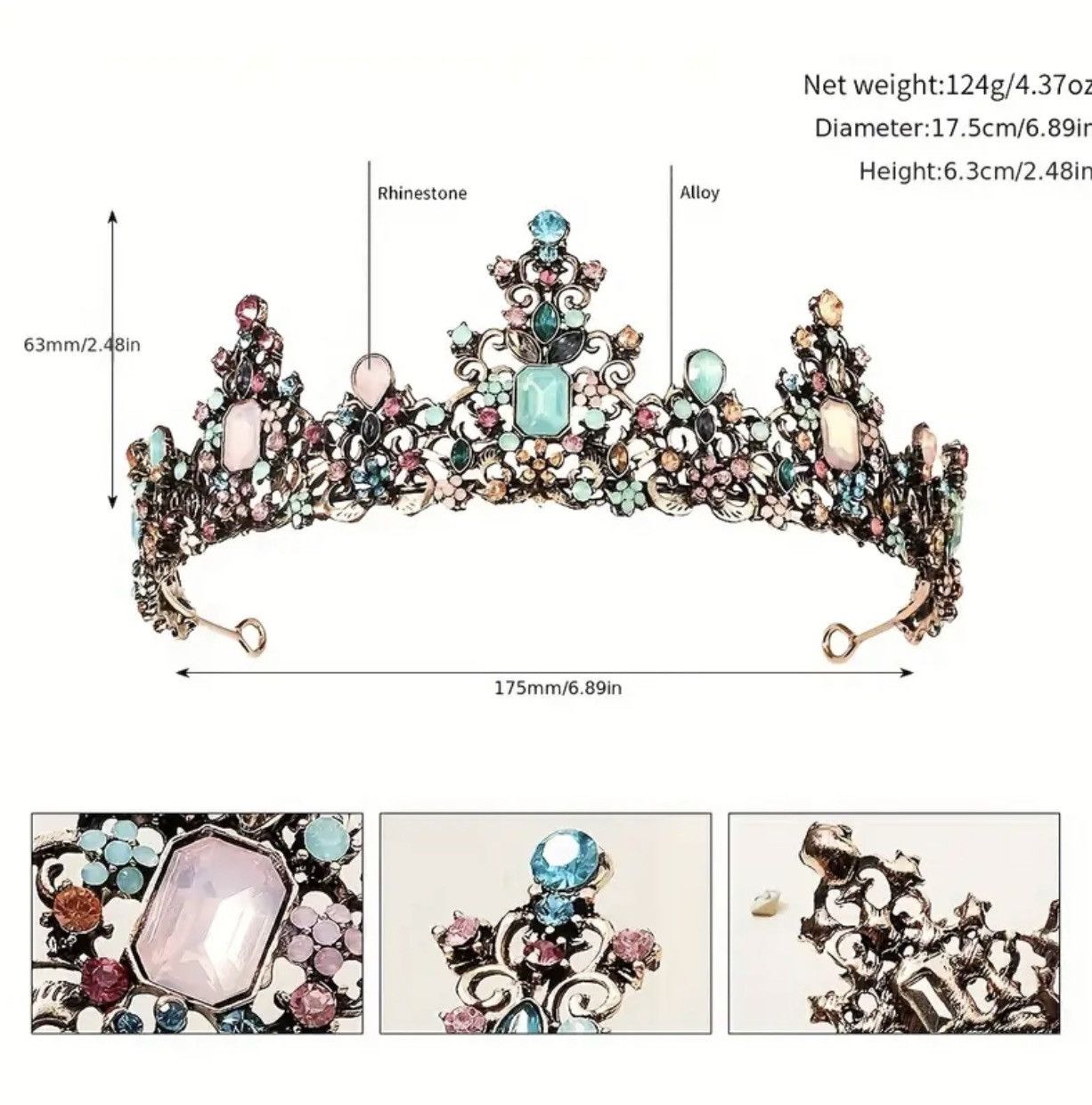 The Unbranded Brand Colorful Gemstone Alloy Crown Hairband Headband Size ONE SIZE - 2 Thumbnail