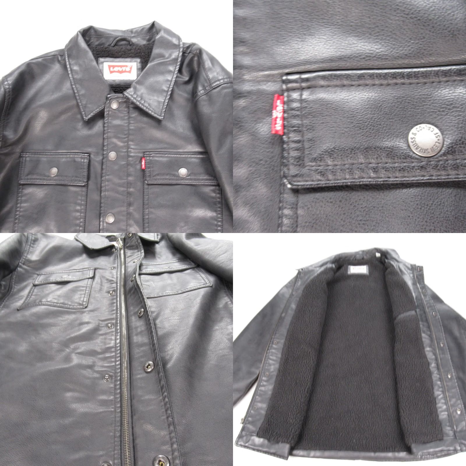 Levi's Levi's Jacket Men L Black Faux Leather Snap Zip Sherpa Lined Motorcycle Winter Casual 90s? No Vintage: No Size US L / EU 52-54 / 3 - 8 Thumbnail