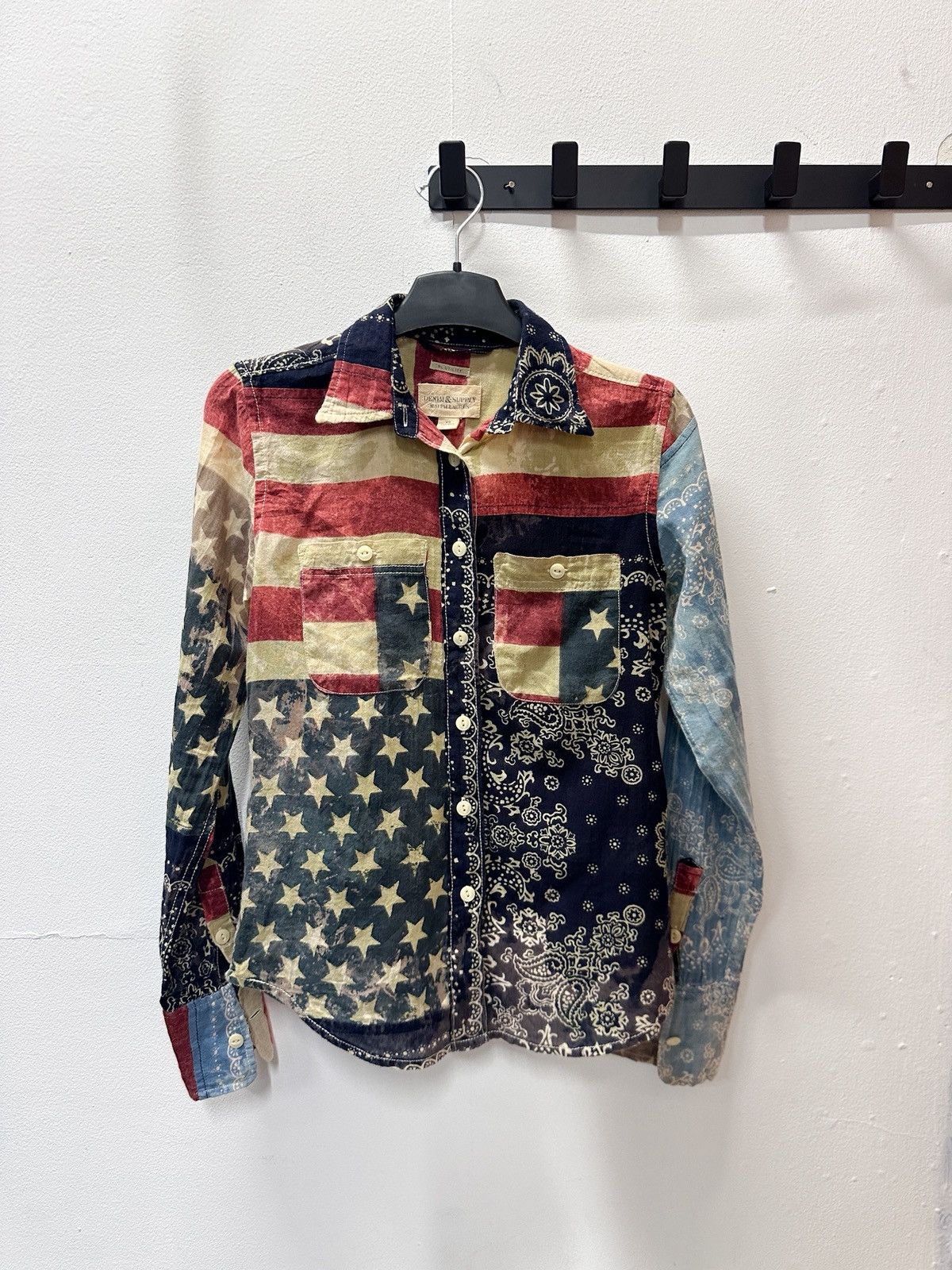 Denim & Supply Ralph Lauren RLR Denim Supply Military American Flag Patchwork Shirt Size XS / US 0-2 / IT 36-38 - 7 Thumbnail