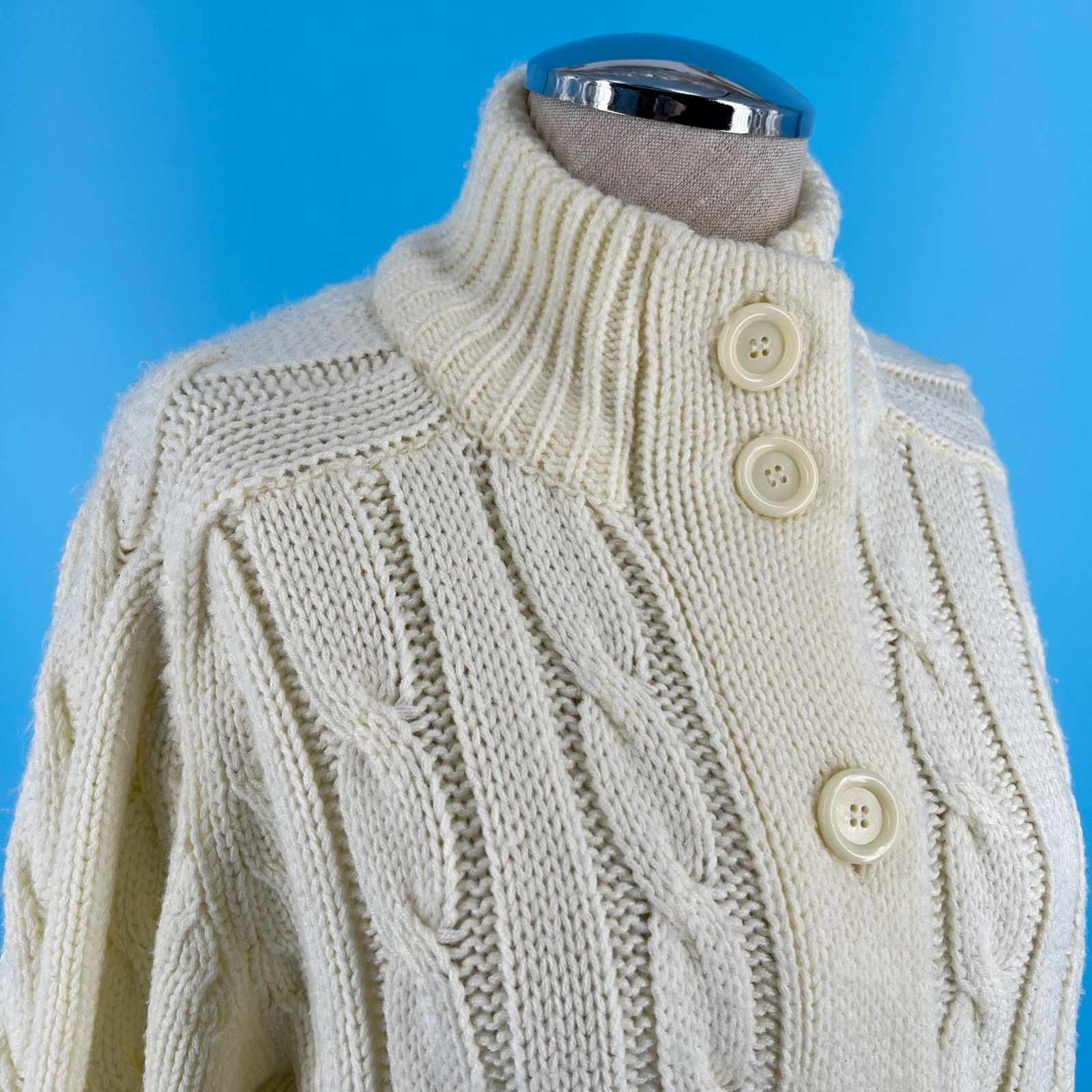 Sears × Vintage 80s cardigan sweater mock neck cable knit 1980s vintage Size L / US 10 / IT 46 - 2 Thumbnail