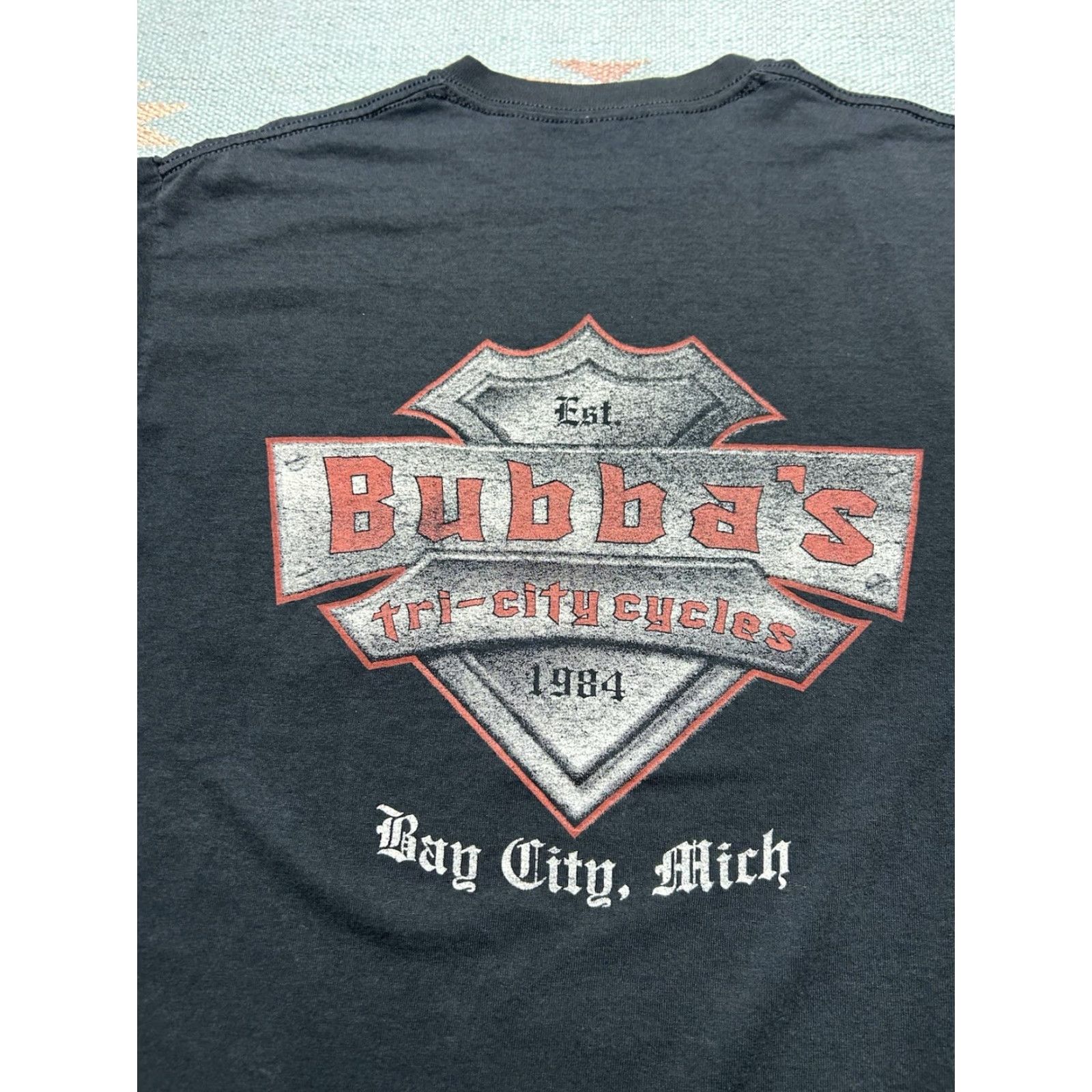 Gildan VINTAGE Gildan T-Shirt Motorcycle Bubba’s Tri City Cycles Harley Michigan faded large Black Mens L Size US L / EU 52-54 / 3 - 2 Thumbnail