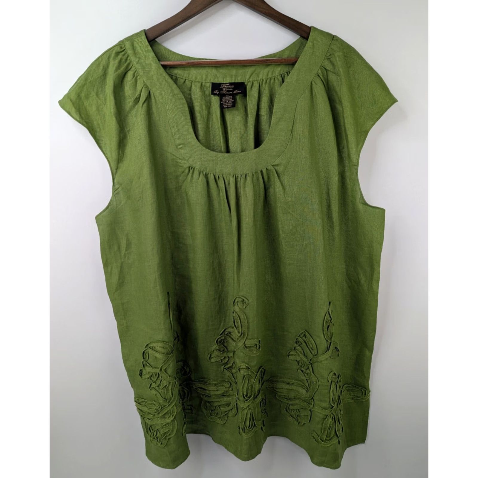 Vintage VINTAGE Trenz Woman Theresa Linen Plus Size 2X Top Tunic Cutouts Embroiderd Sleeveless Blouse Green 2X Womens 2000s Size XXL / US 16-18 / IT 52-54 - 2 Thumbnail