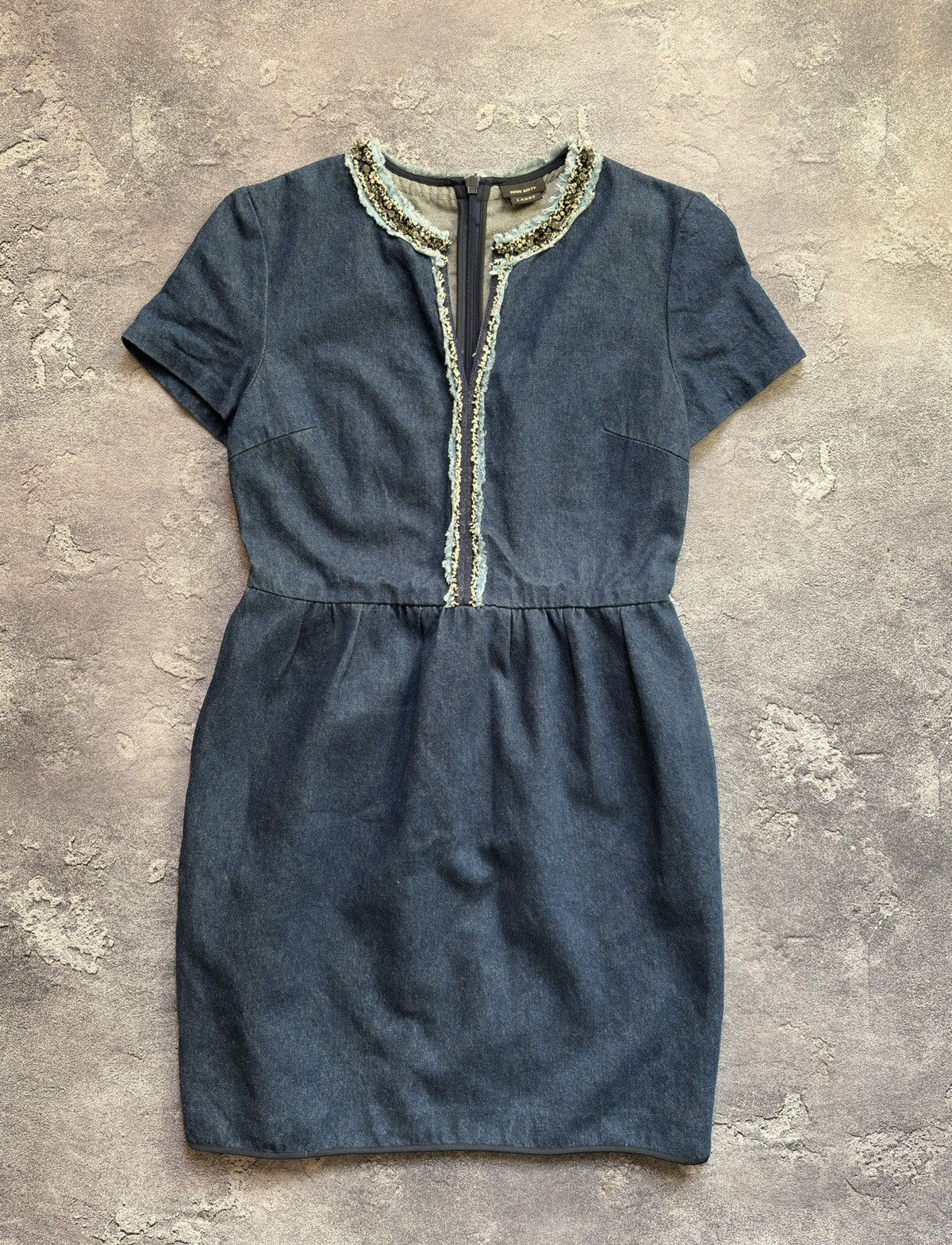 Miss Sixty Crazy 00s Miss Sixty Y2K Distressed Rhinestones Denim Dress Size L / US 10 / IT 46 - 1 Thumbnail