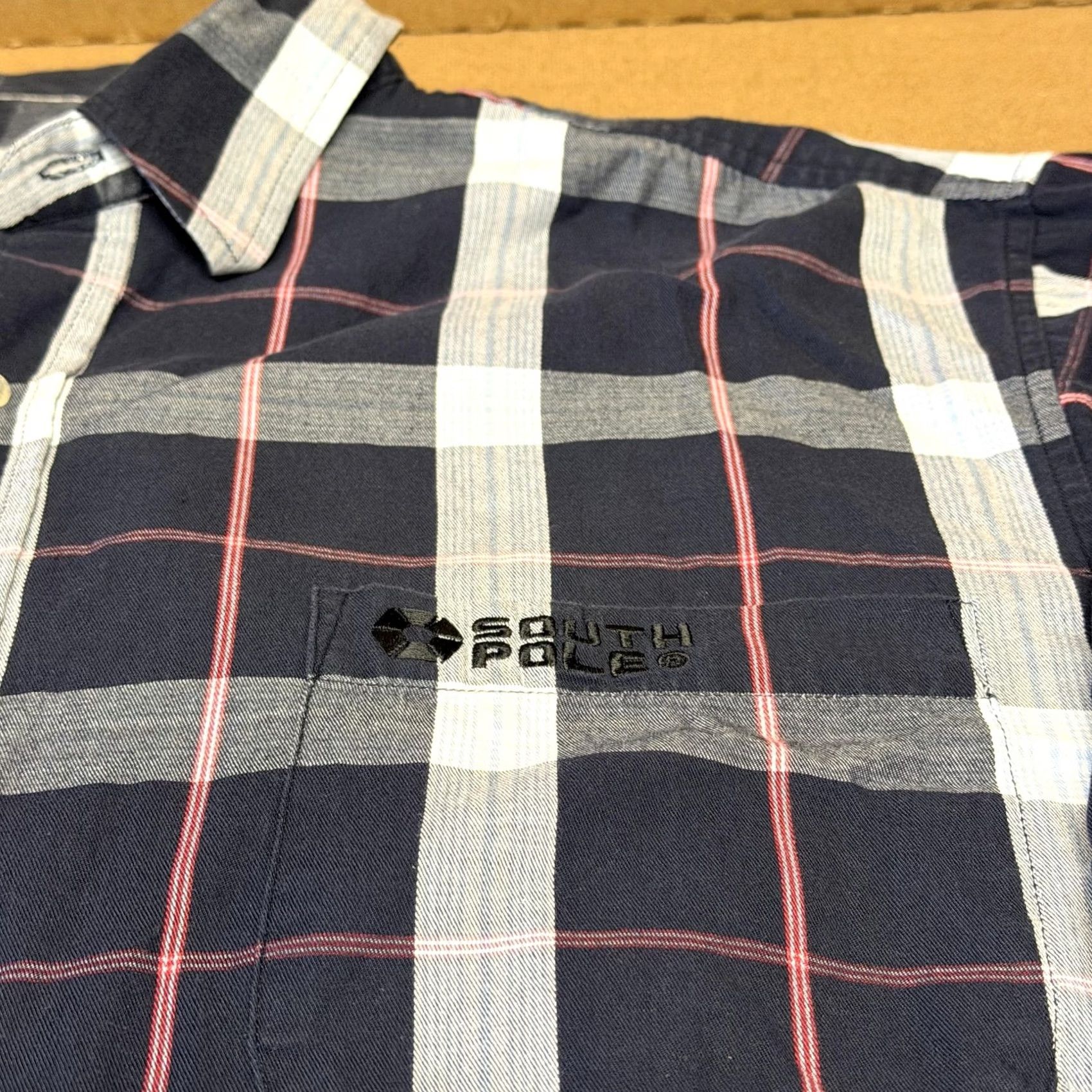 Southpole Southpole Shirt Mens XL Navy Plaid Short Sleeve Button Front Cotton Size US XL / EU 56 / 4 - 4 Thumbnail