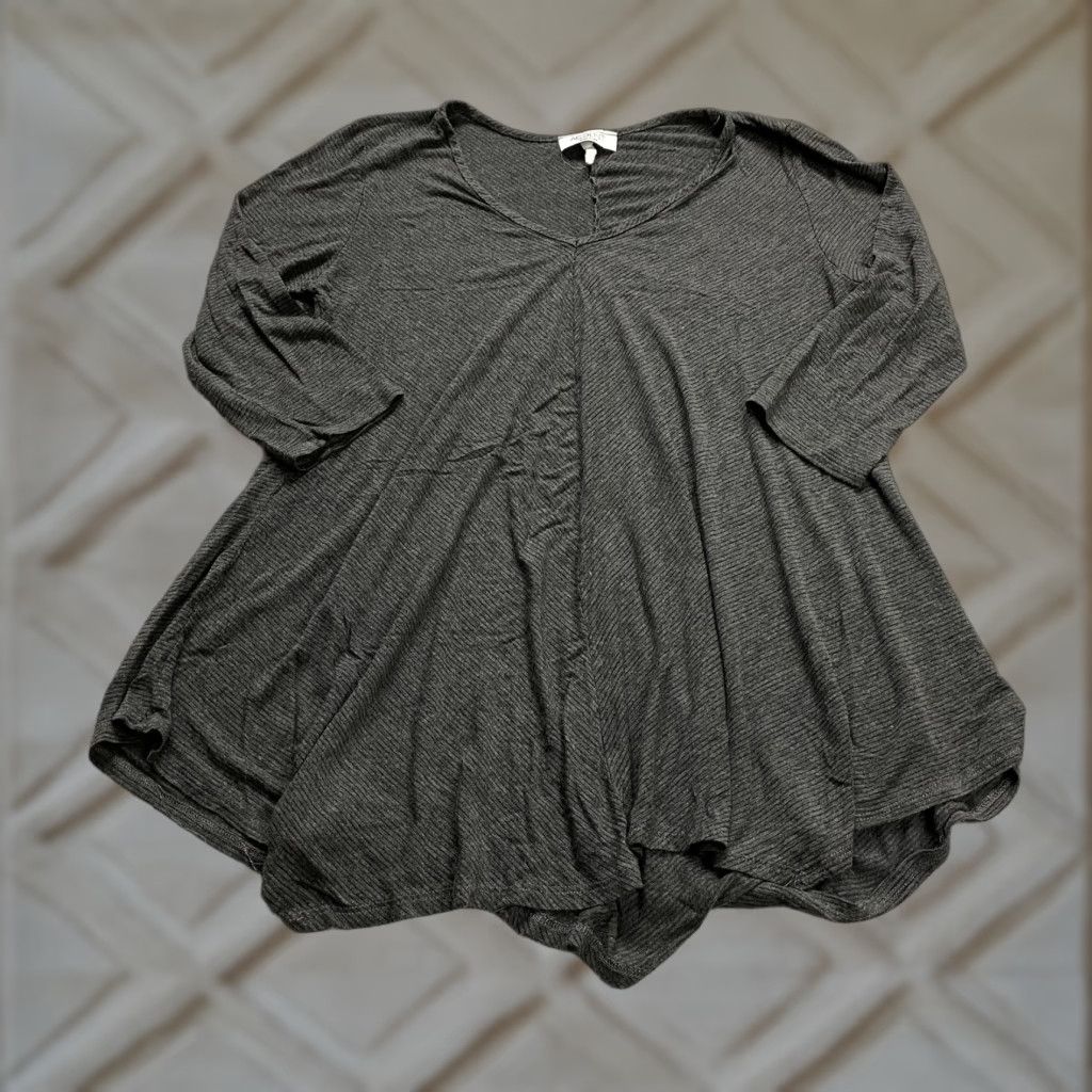 Vintage Accent Tunic Top Womens L/XL Dark Gray Pinstriped V-Neck Flowy Stretch Blouse Size XL / US 12-14 / IT 48-50 - 1 Thumbnail