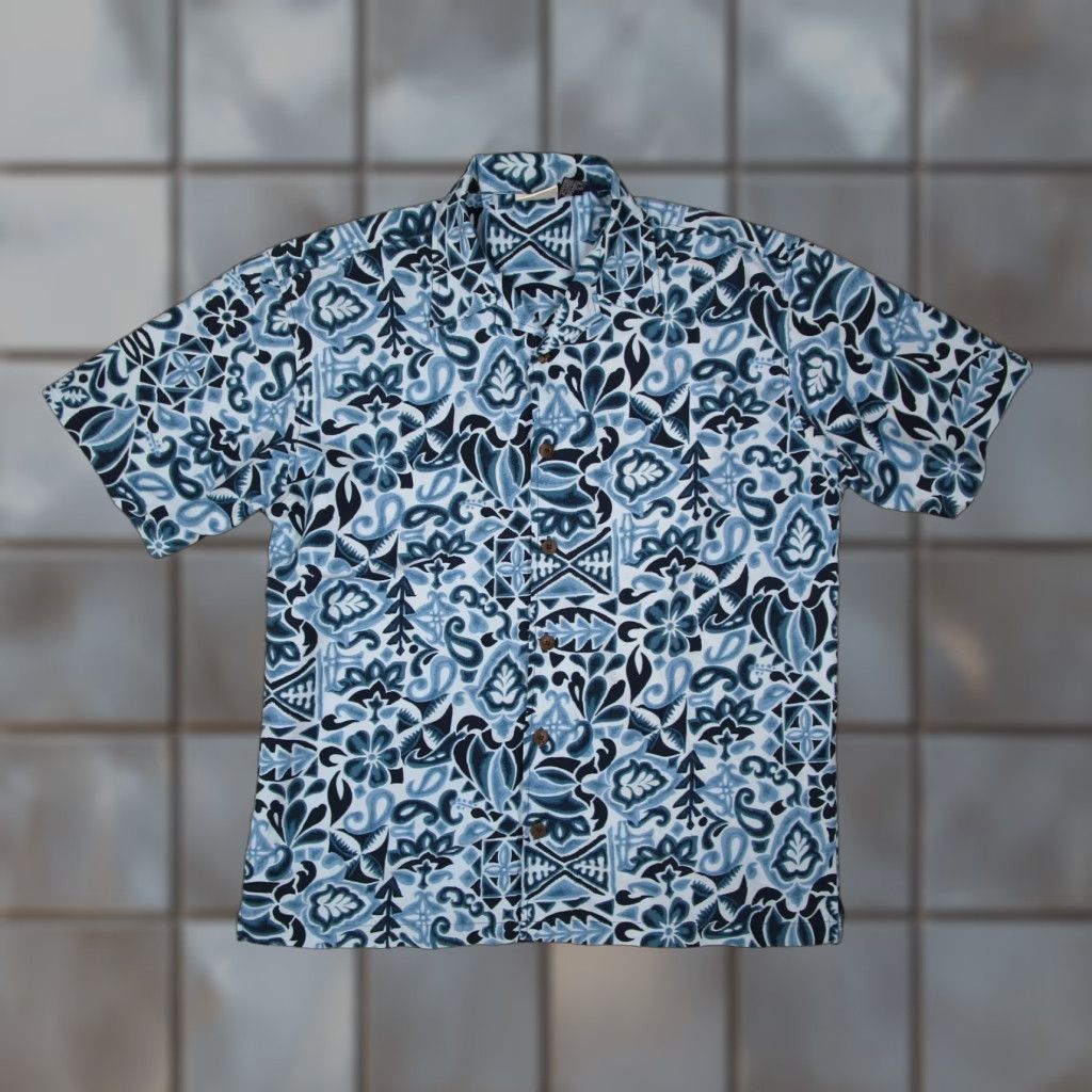 Vintage VINTAGE Good Vibes Shirt Mens Large Blue AOP Button Up Short Sleeve Hawaiian Y2K Geometric 90s Bohemian City Retro Tropical Shirt Mens L Blue Size US L / EU 52-54 / 3 - 1 Thumbnail