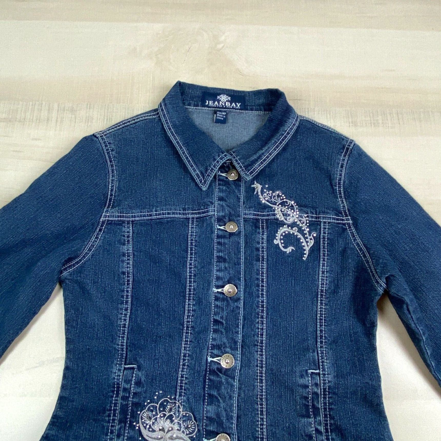 Vintage Jeanbay Womens Denim Jacket Medium Blue Petite Embellished Jean Medium Size M / US 6-8 / IT 42-44 - 2 Thumbnail