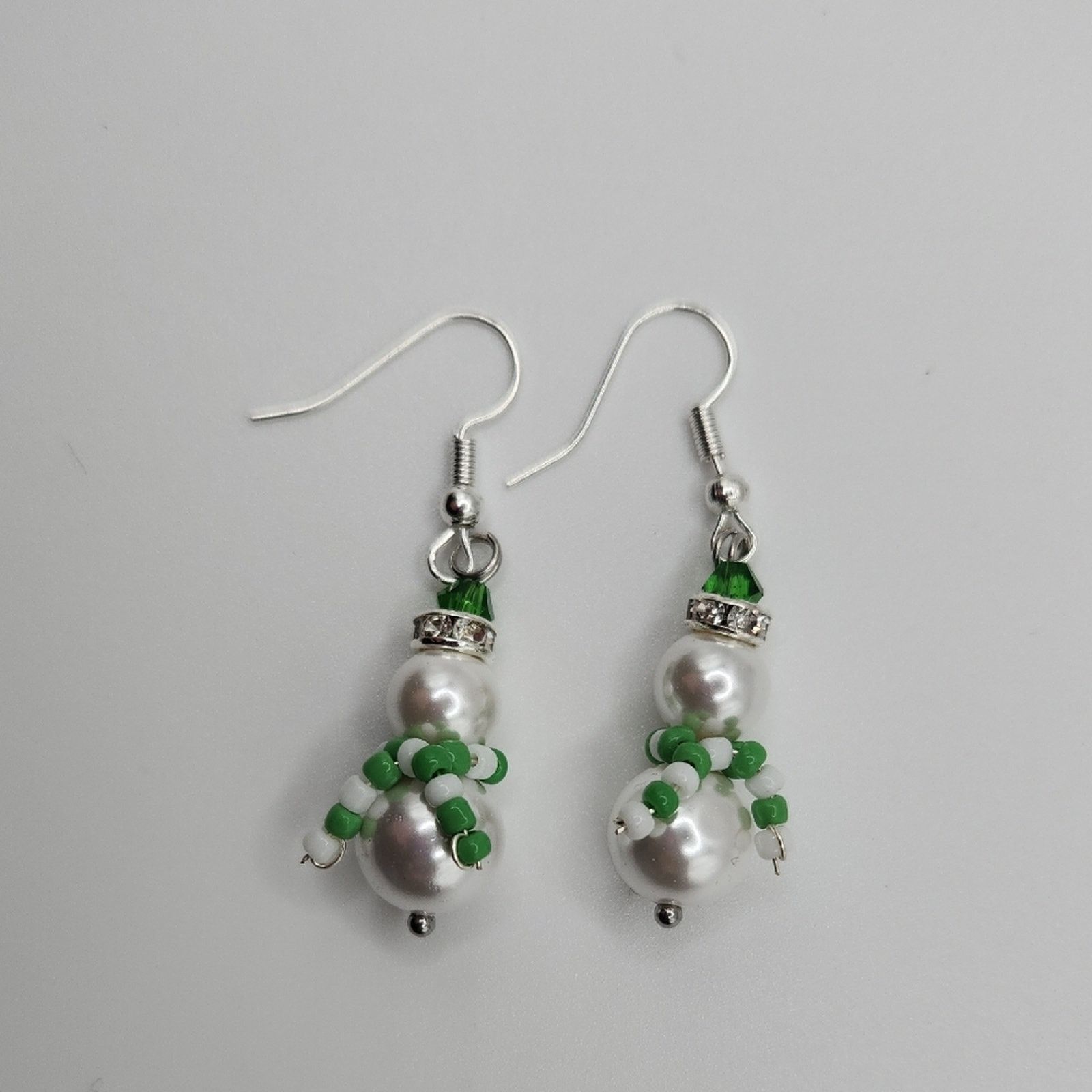 Other Handmade Snowman Earrings with Pearls, Green Beads, Crystals Size ONE SIZE - 2 Thumbnail