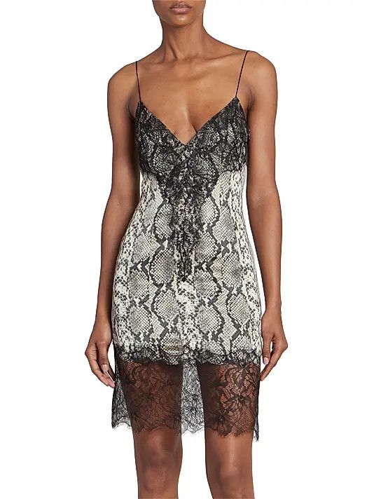 Balmain o1s1wg110825 Python Print Silk Mini Dress in Black Size S / US 4 / IT 40 - 2 Thumbnail
